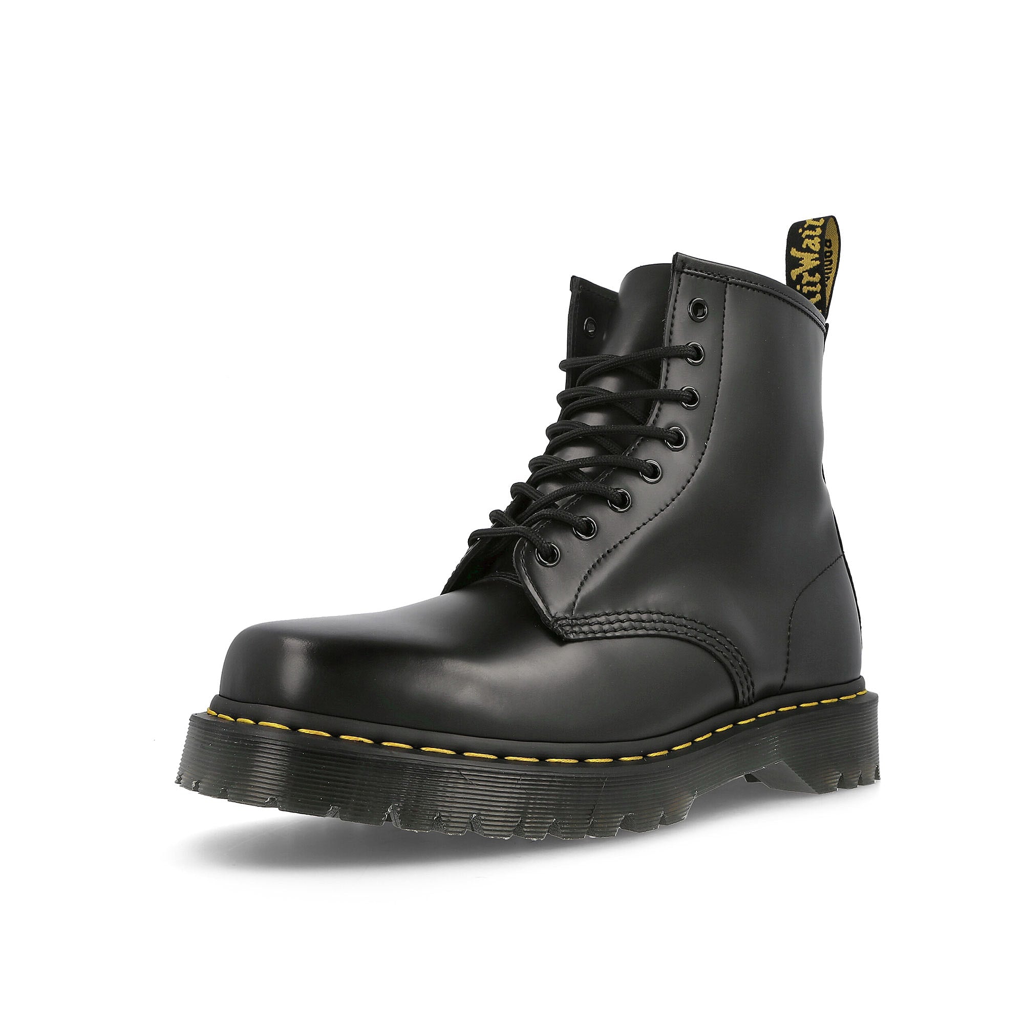 Dr. Martens 1460 Bex Squared Black Polished Smooth Boots Close Up | Overkill