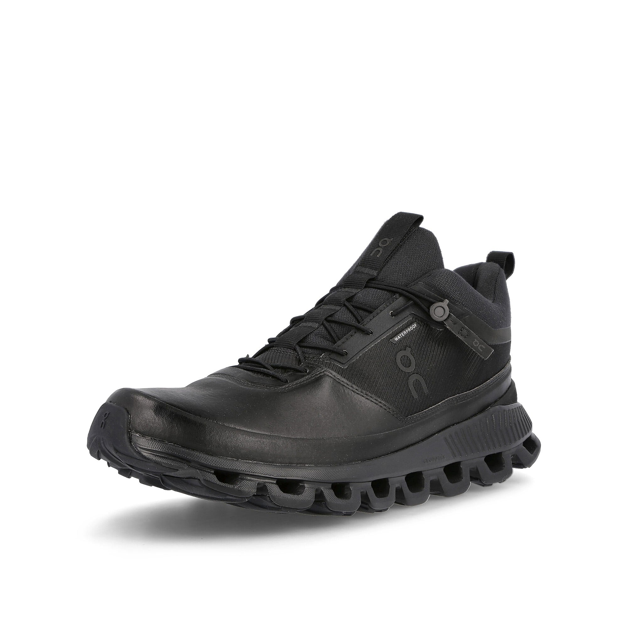On cloud hi waterproof Black Low Top Sneakers Close Up | Overkill