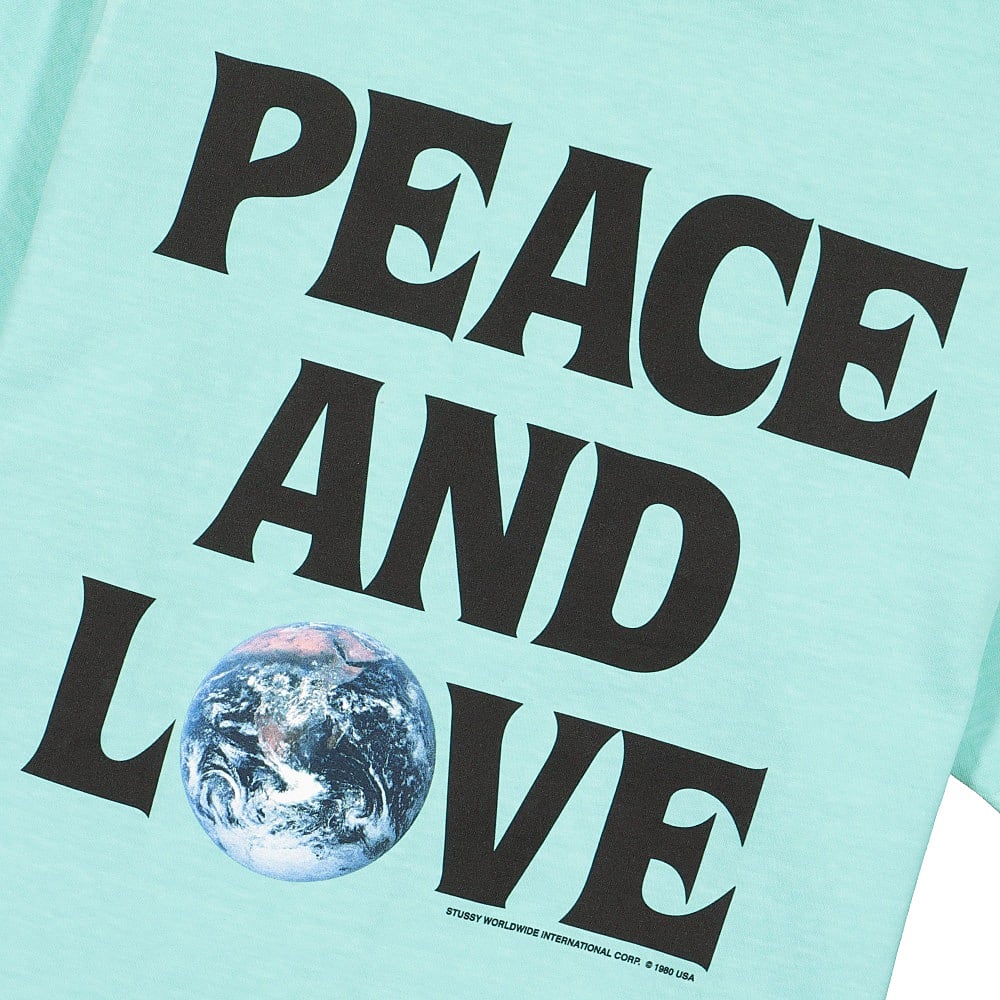 Stussy Peace & Love Pigment Dyed Tee Aqua T-Shirts Detailfoto | Overkill