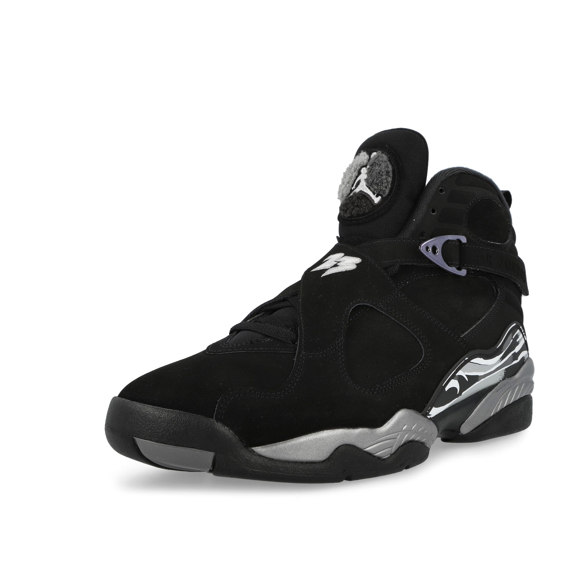 Air Jordan 8 Retro Black / White - Light Graphite High Top Sneakers 305381 007 Close-up | Overkill
