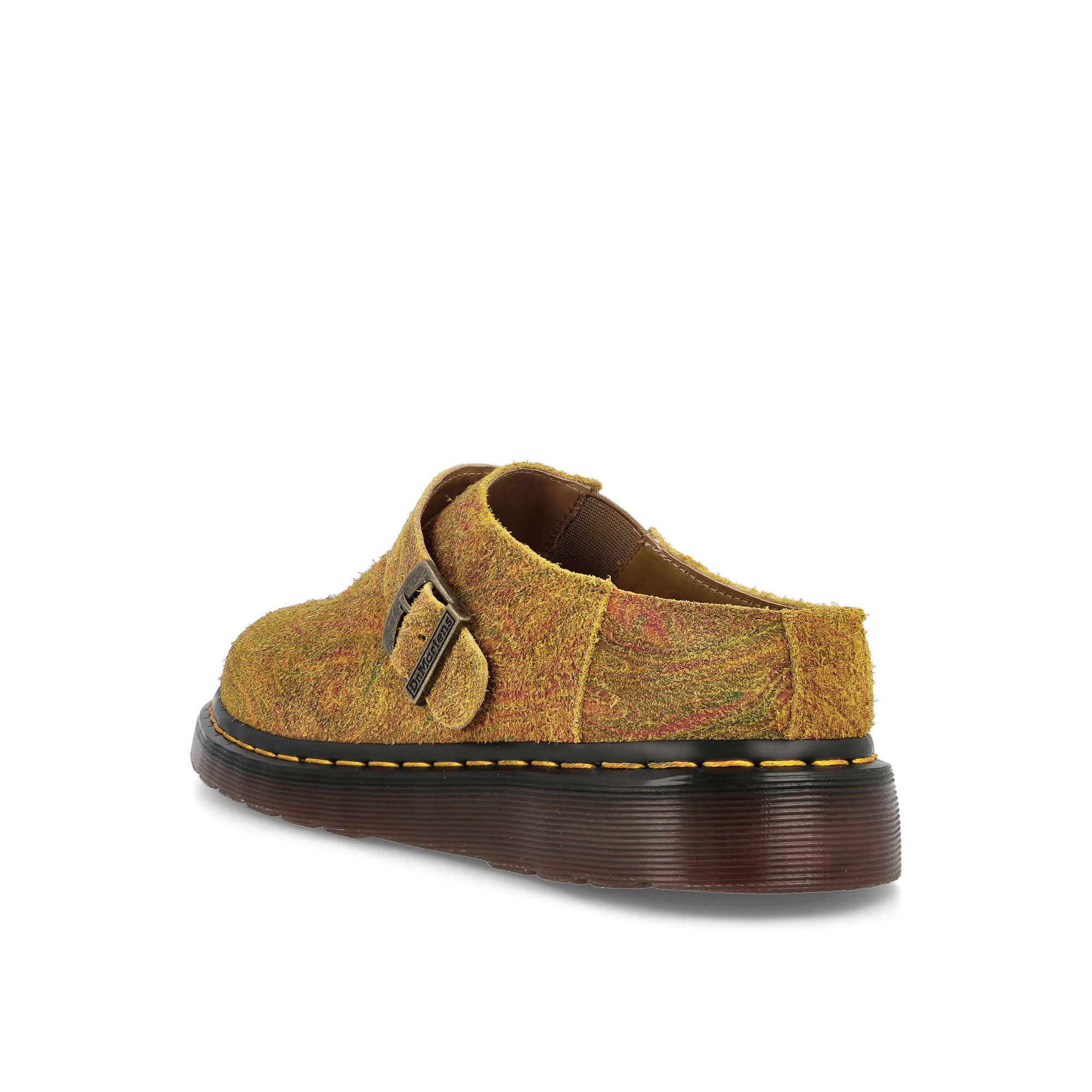 Dr. Martens Isham Marbled Slingback Mules Brown-Mustard Marbled Hairy Suede Slides, Sandals & Slippers Material | Overkill