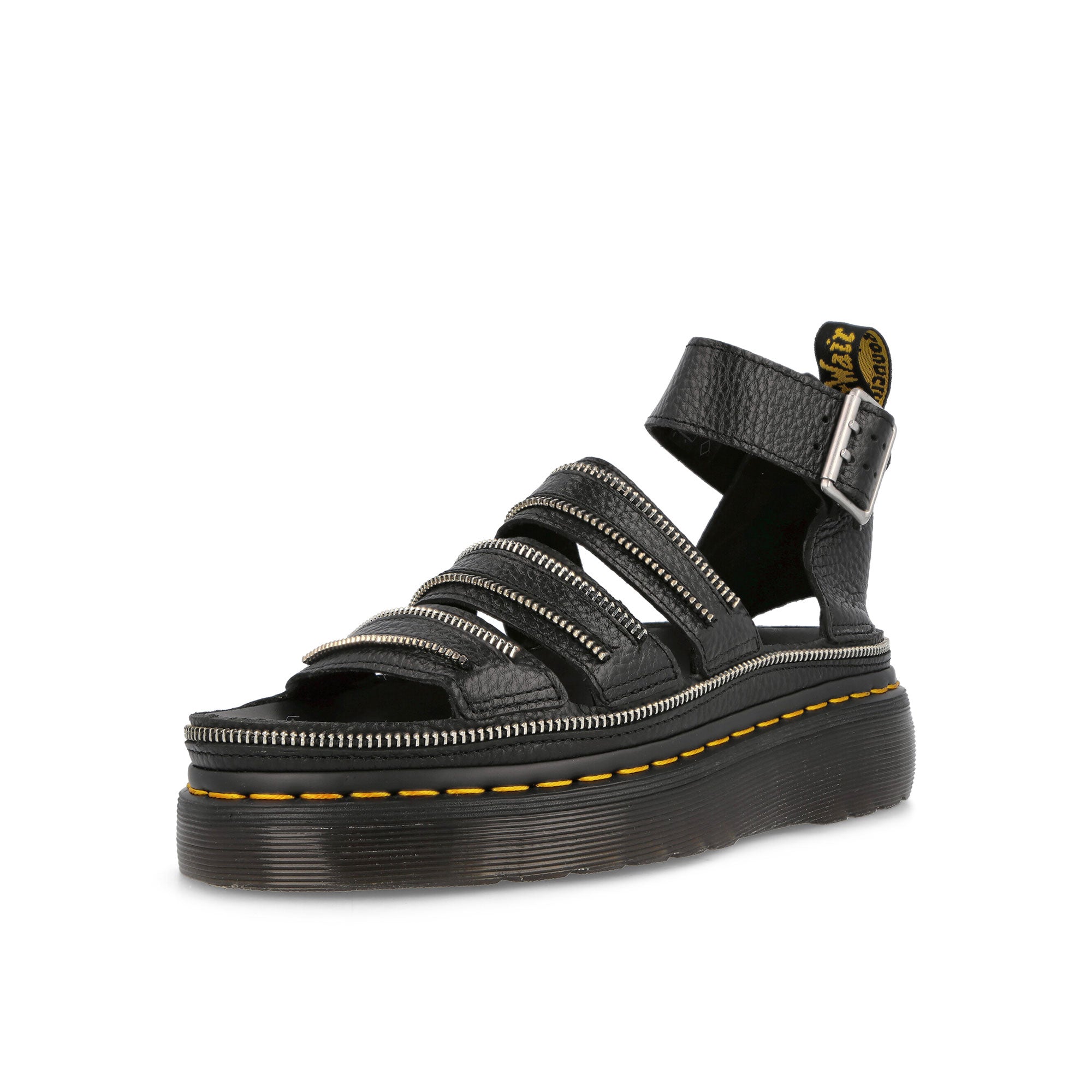 Dr. Martens Clarissa 2 Quad HDW Black Milled Nappa Slides, Sandals & Slippers Close Up | Overkill