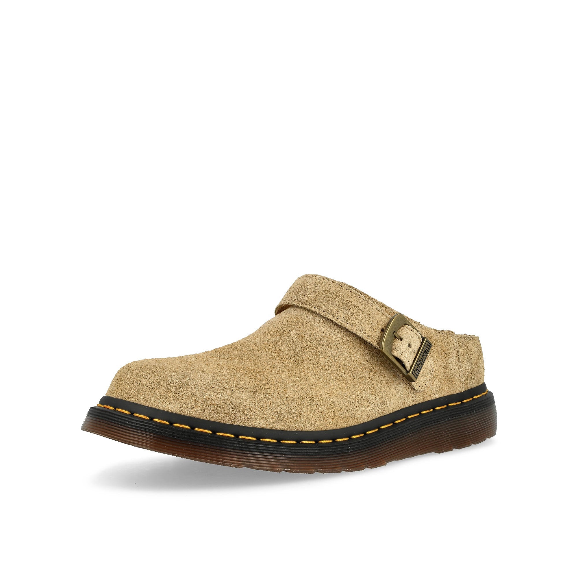 Dr. Martens Isham Mules Parchment Beige Desert Oasis Suede Slides, Sandals & Slippers Close Up | Overkill