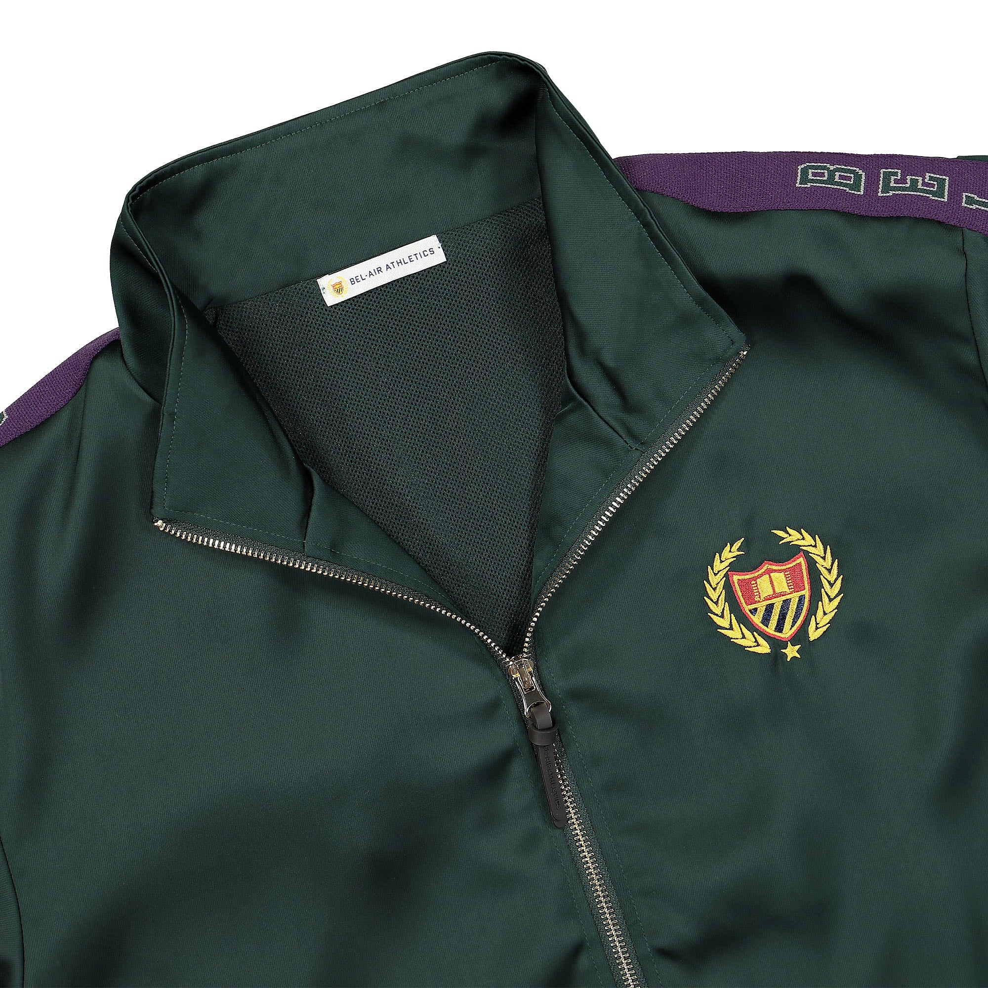 Bel-Air Athletics Track Jacket Ivy / Court Purple Track Jackets Close-up | Overkill