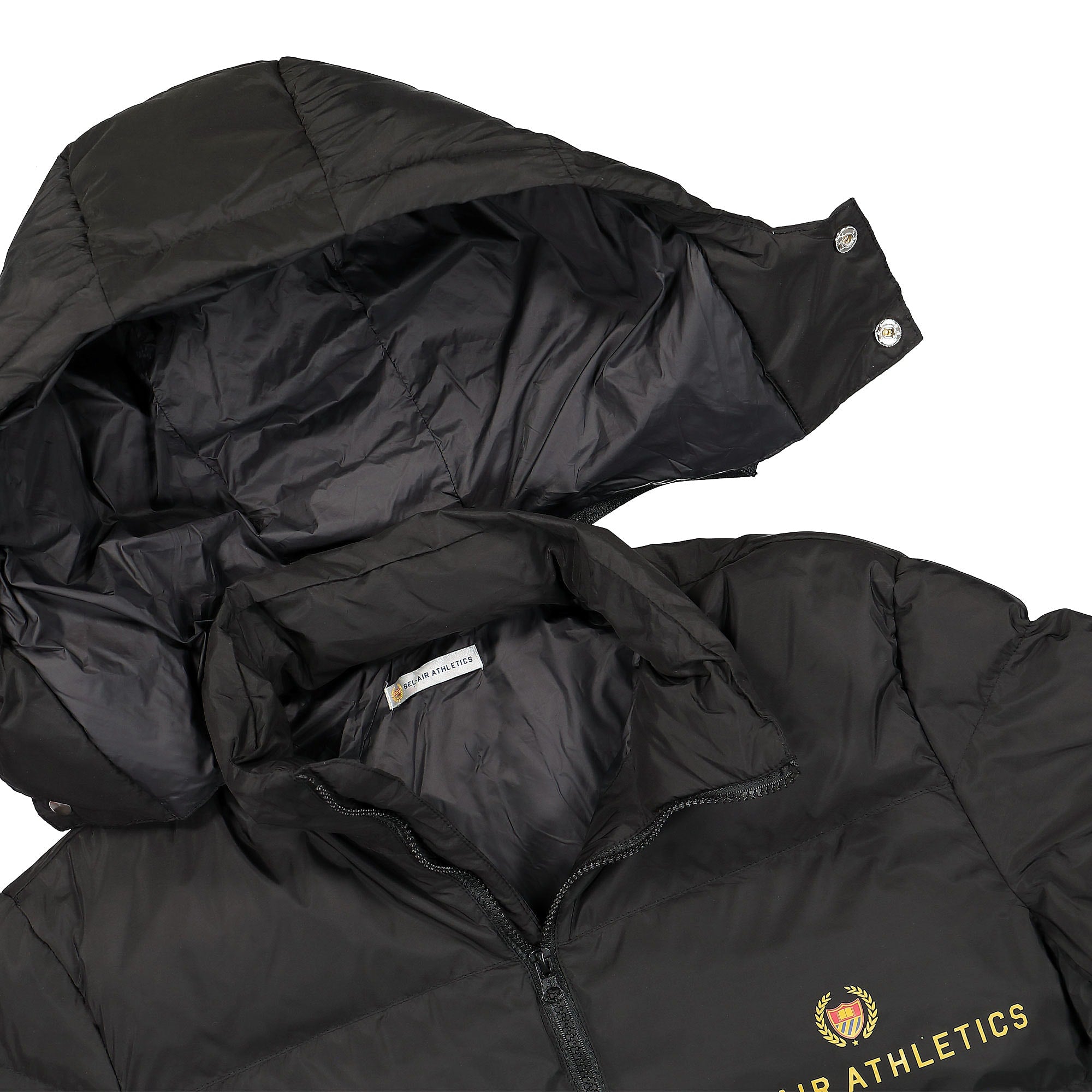 Bel-Air Athletics Academy Solid Puffer Jacket Vintage Black Puffer Jackets Close-up | Overkill