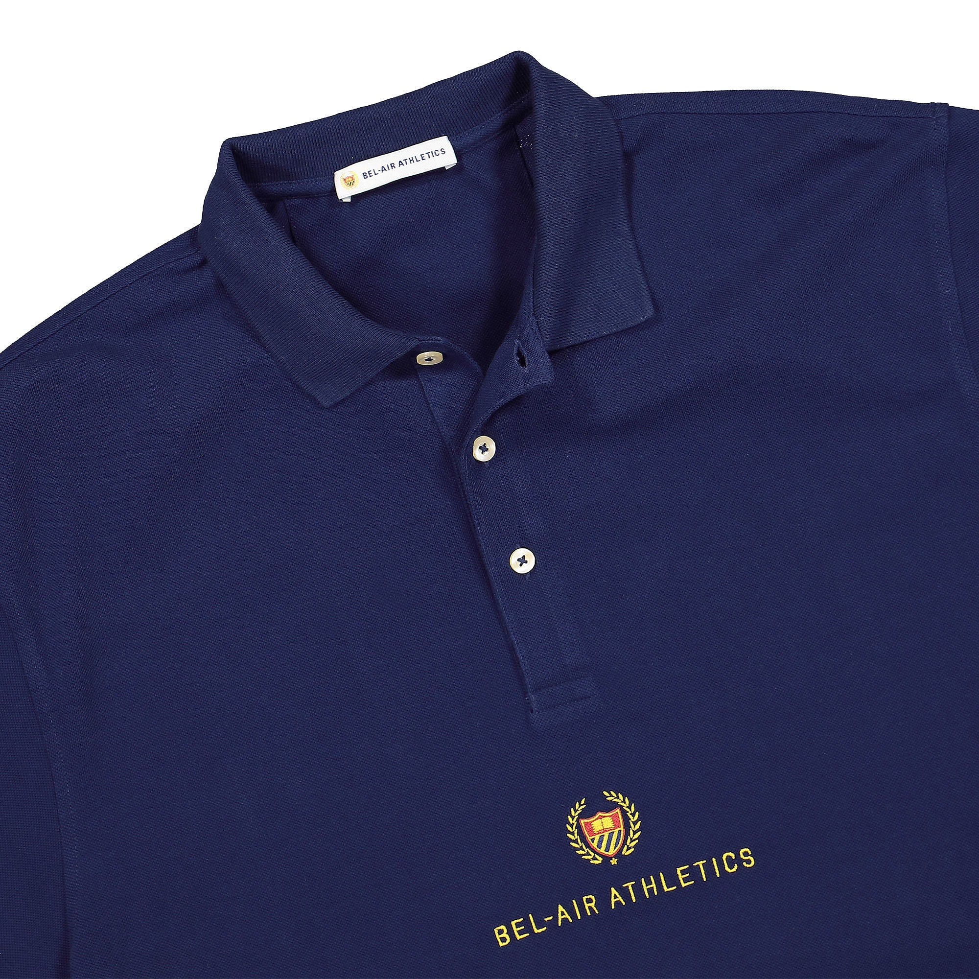 Bel-Air Athletics Academy Crest Polo Shirt Bel-Air Blue Polo Shirts Close-up | Overkill