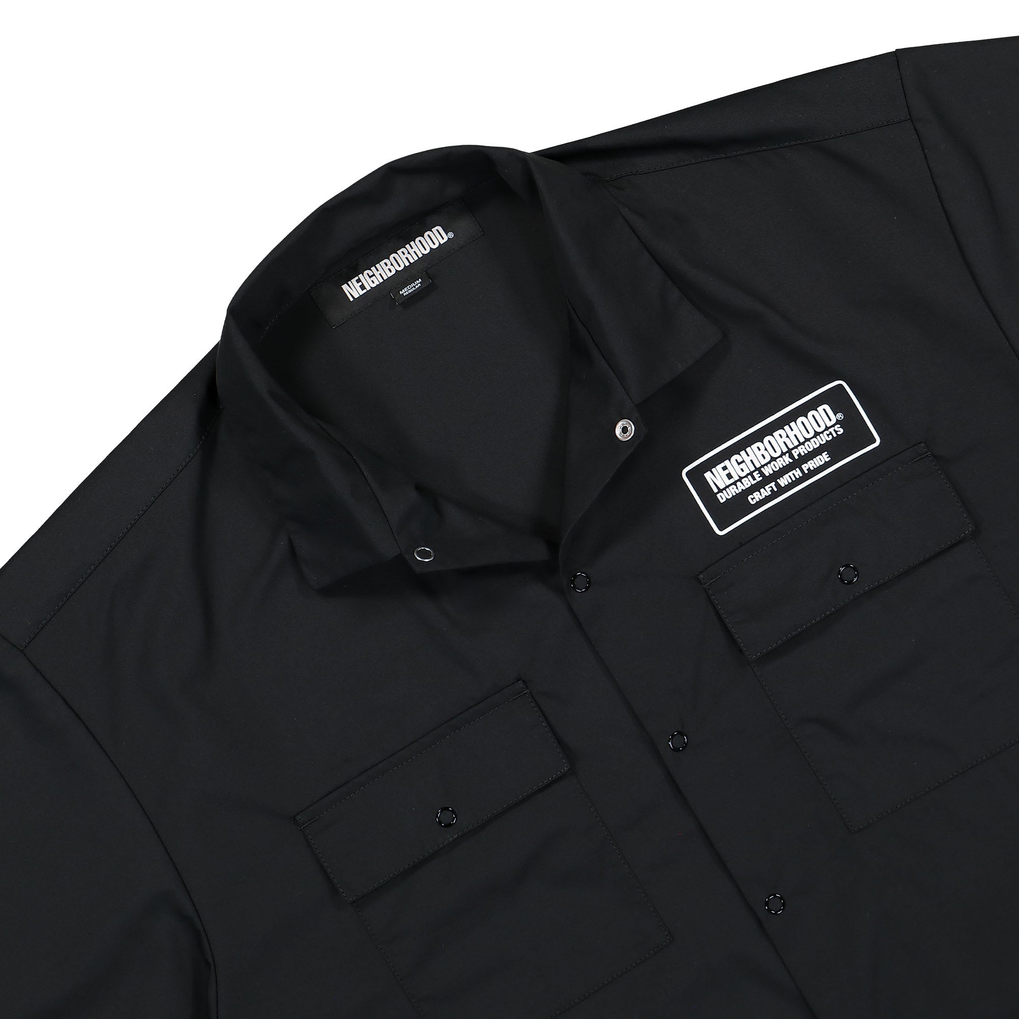 Neighborhood Classic Short Sleeve Work Shirt Black Shorts Close-up | Overkill