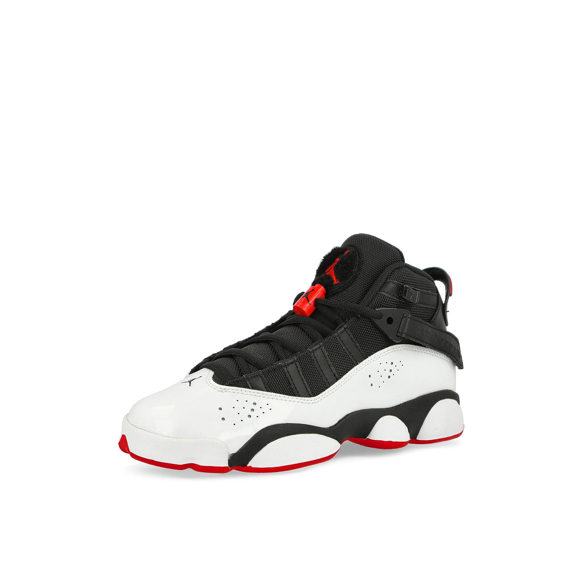 Jordan Jordan 6 Rings GS Black / University Red - White High Top Sneakers Close Up | Overkill