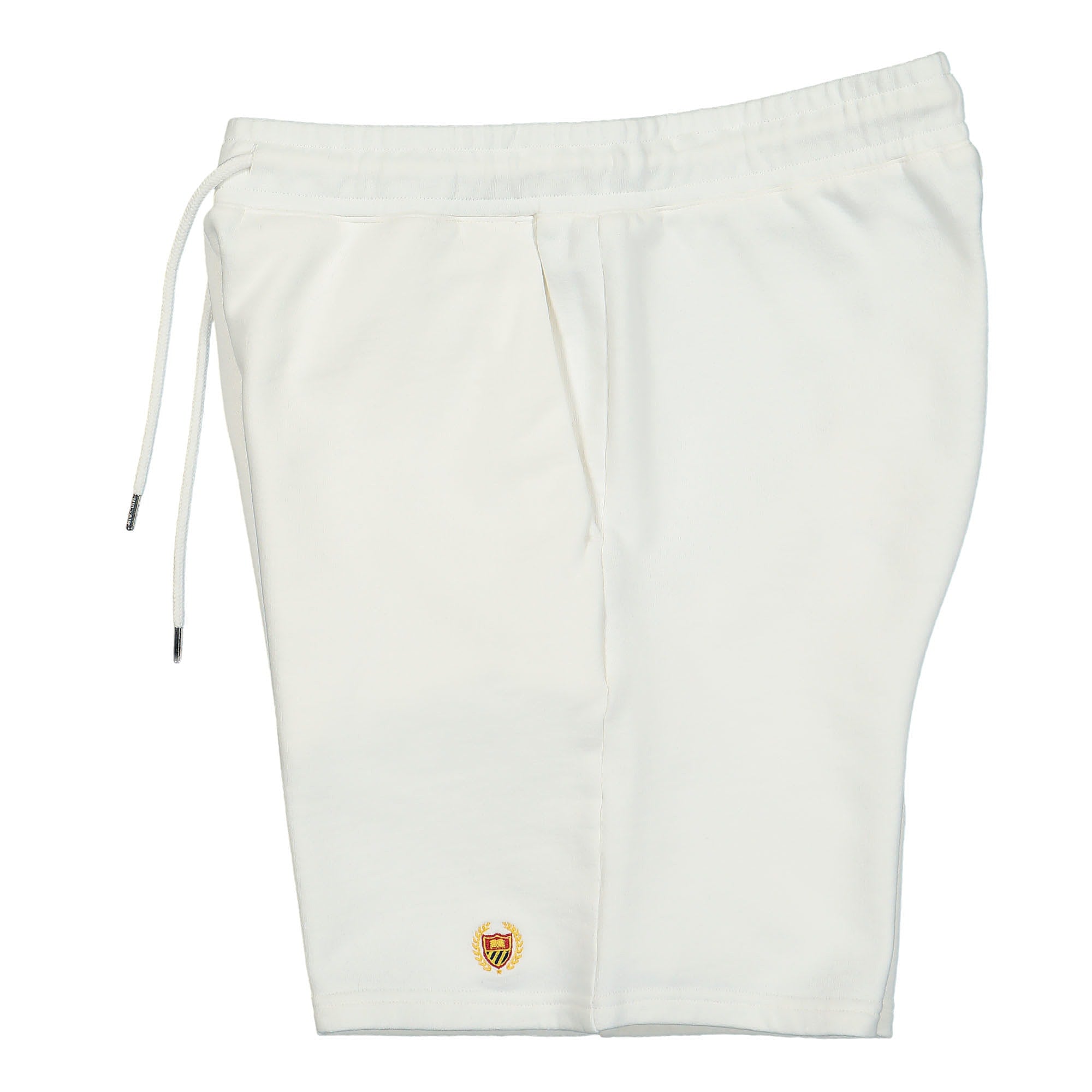 Bel-Air Athletics Academy Embroidered Logo Crest Short White Shorts Close-up | Overkill