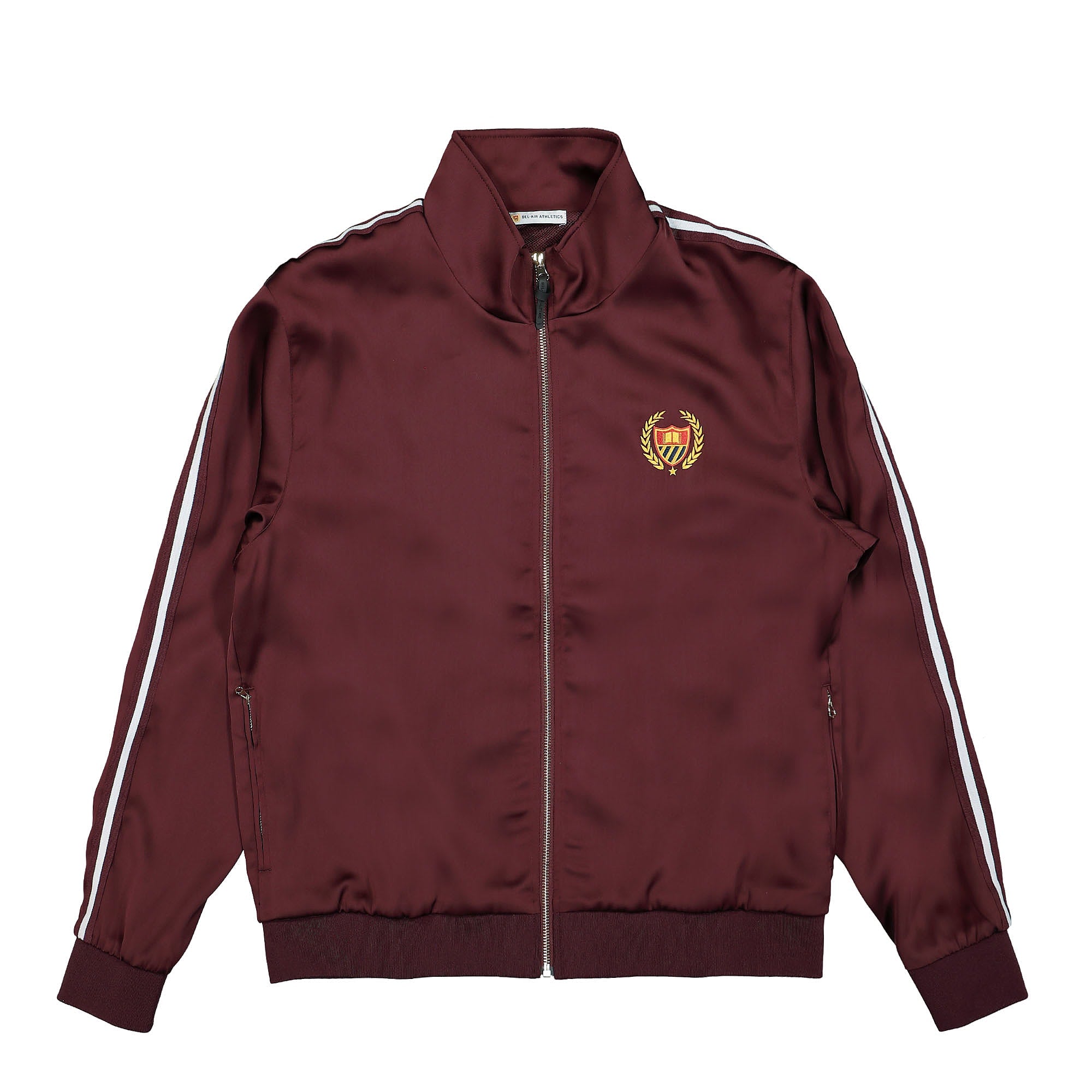Bel-Air Athletics Academy Embroidered Logo Crest Tracksuit Top Burgundy Track Jackets 32BELH100 | Overkill