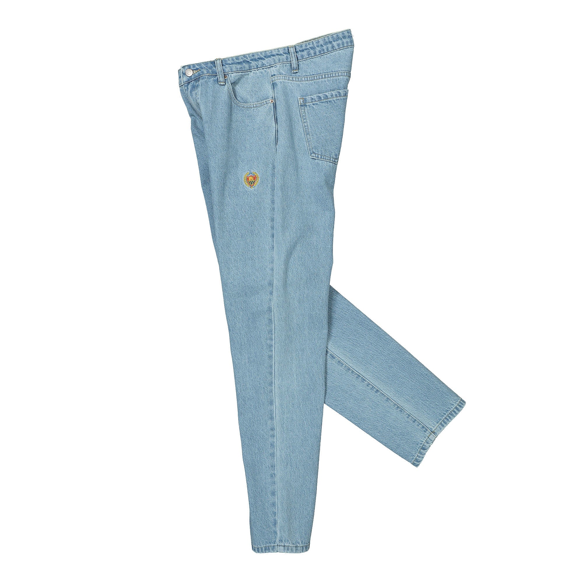 Bel-Air Athletics Academy B-A Tigers Embroidered Crest Denim Pant Blue Jeans Close-up | Overkill