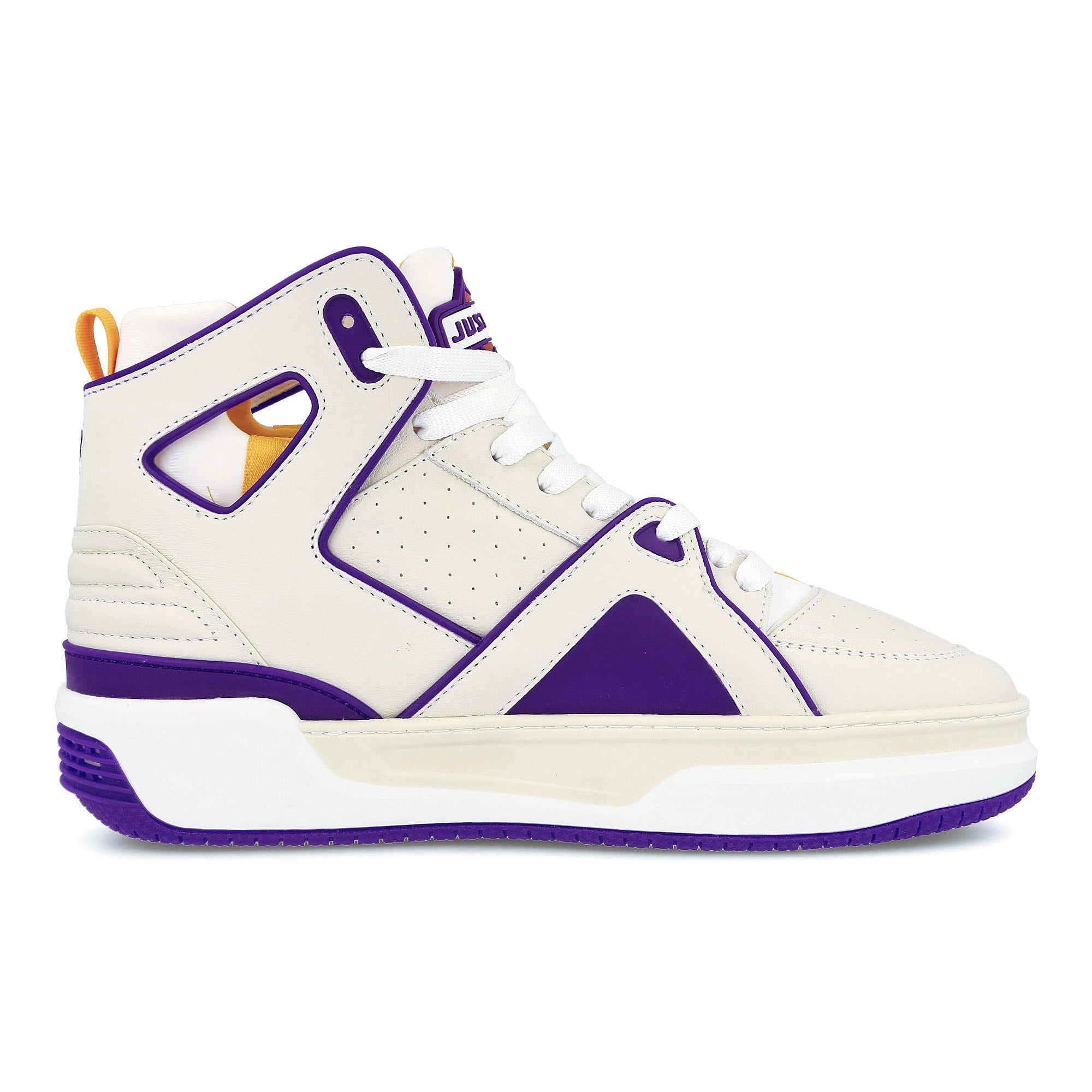 Just Don basketball courtside hi White-Gold-Purple Sneakers Silhouette | Overkill