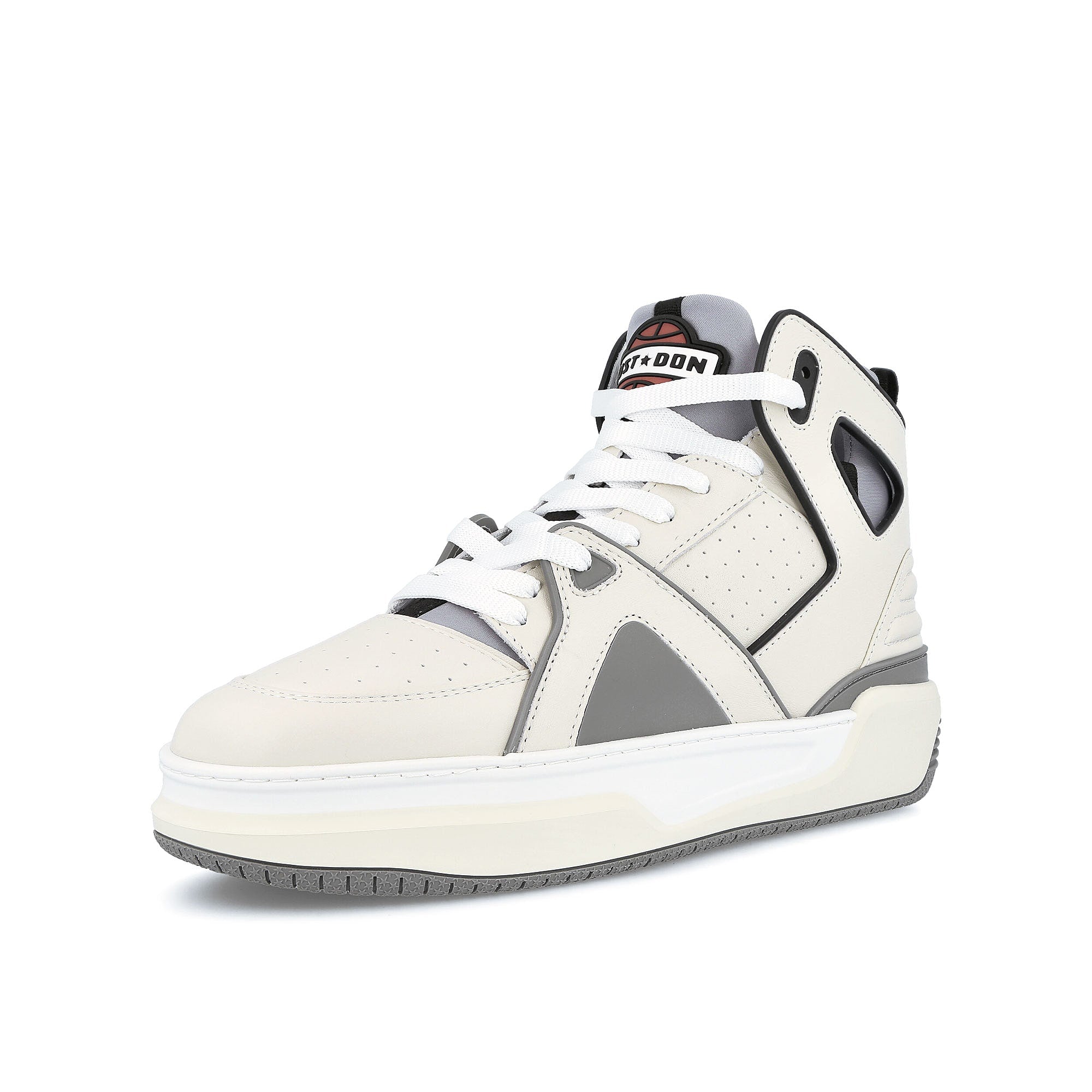 Just Don basketball courtside hi White-Grey-Black Sneakers Close Up | Overkill