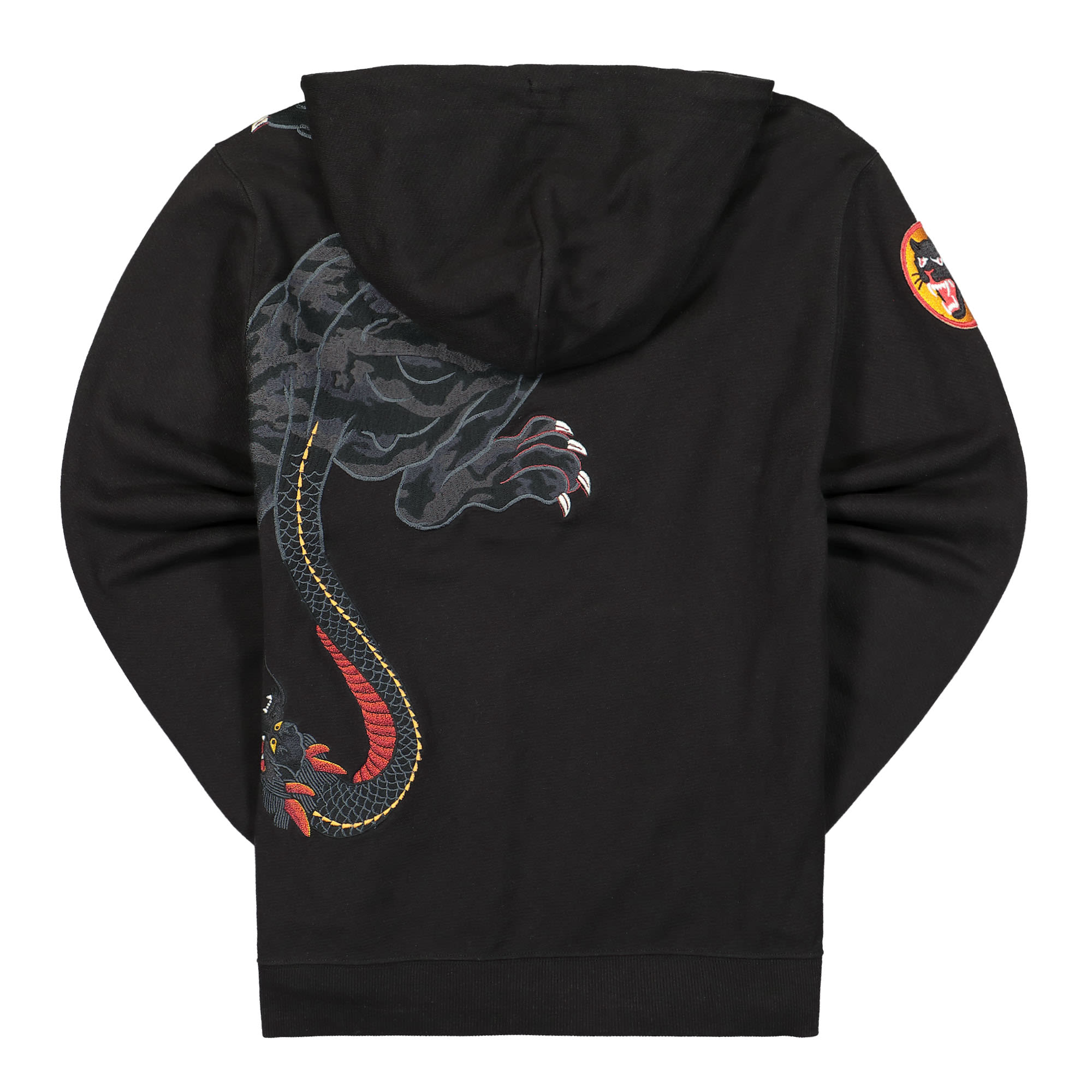 Maharishi Two Headed Panther Hooded Sweat Black Hoodies Close-up | Overkill