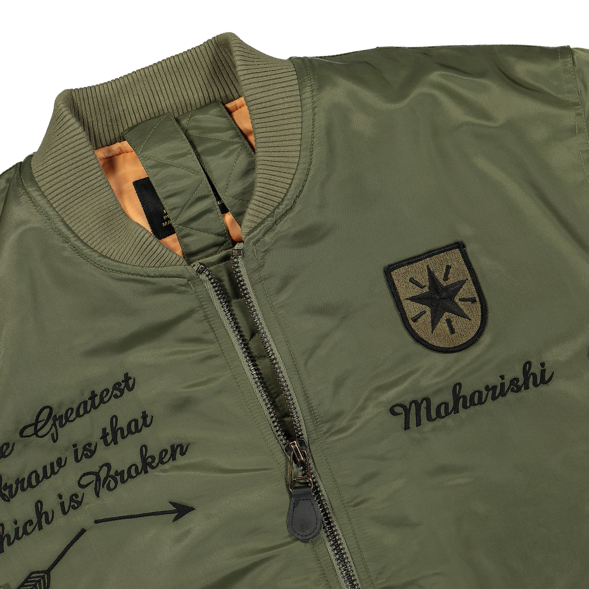Maharishi Subdued MA-1 Flight Jacket Olive Jackets Close-up | Overkill