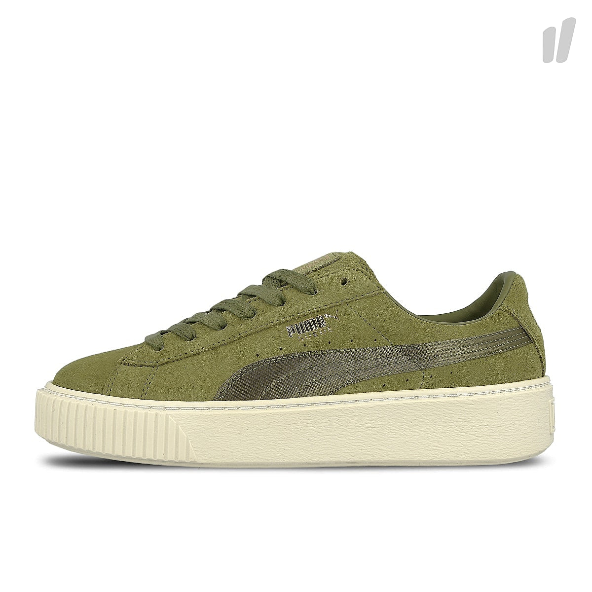 Puma wmns suede platform mono satin Olive Branch - Whisper White - Gold Sneakers 365828 04 | Overkill