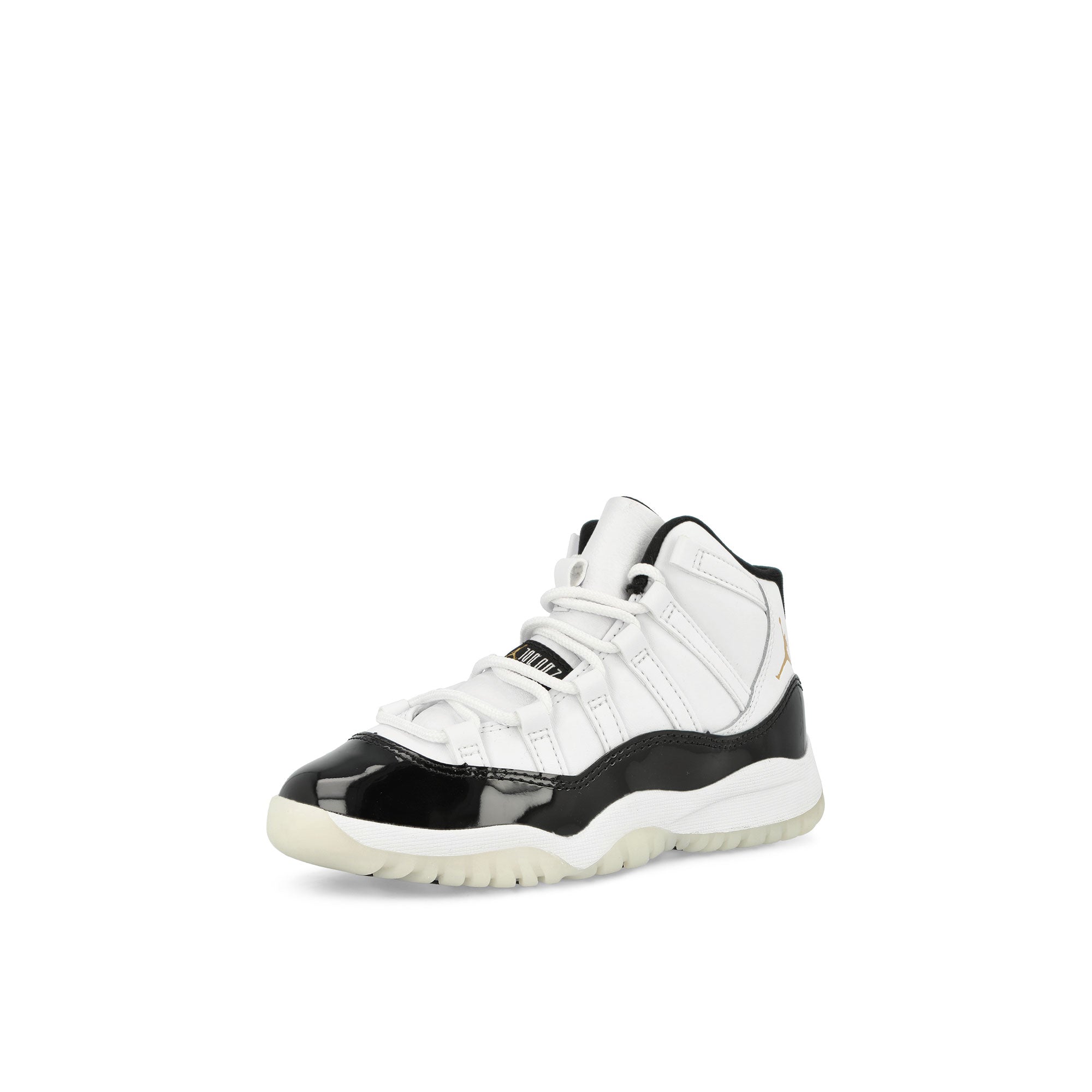 Jordan Air Jordan 11 Retro PS White / Metallic Gold – Black Mid Top Sneakers Close Up | Overkill
