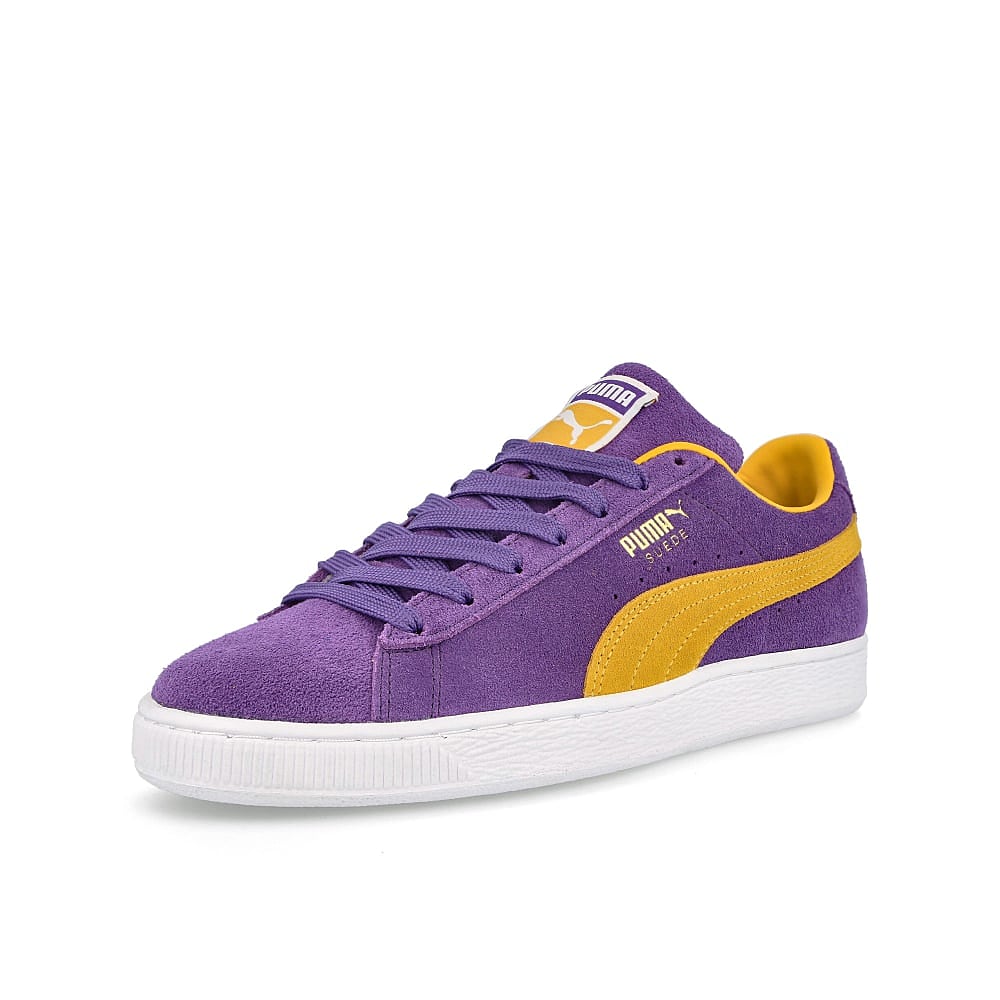 Puma suede teams Prism Violet - Spectra Yellow Sneakers Close Up | Overkill