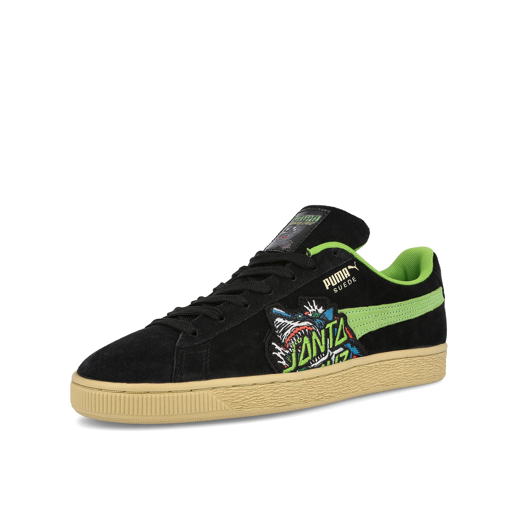 Puma Santa Cruz x Puma Suede Shark Puma Black - Green Flash Sneakers Close Up | Overkill