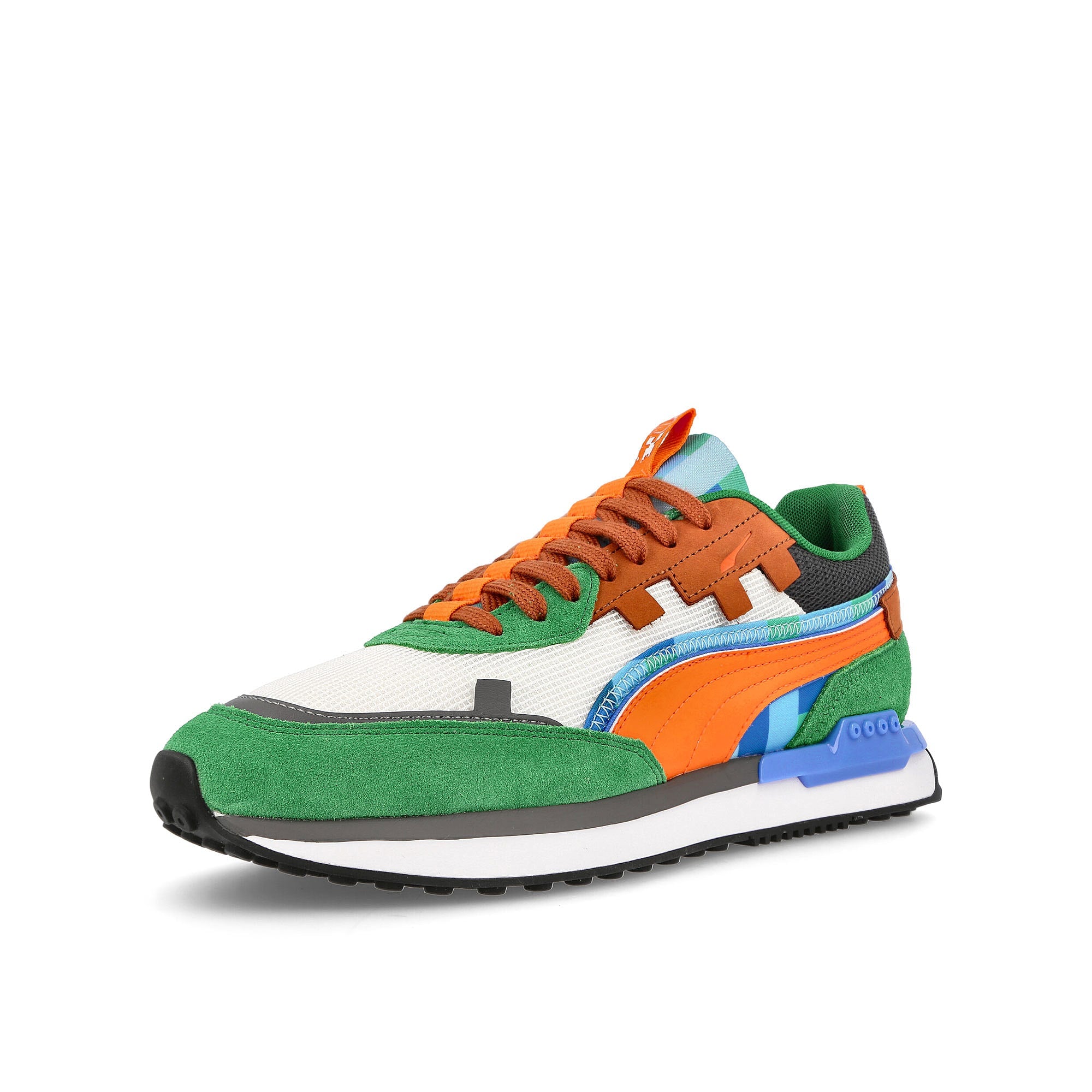 Puma Minecraft x Puma City Rider Amazon Green - Vibrant Orange Sneakers Close Up | Overkill