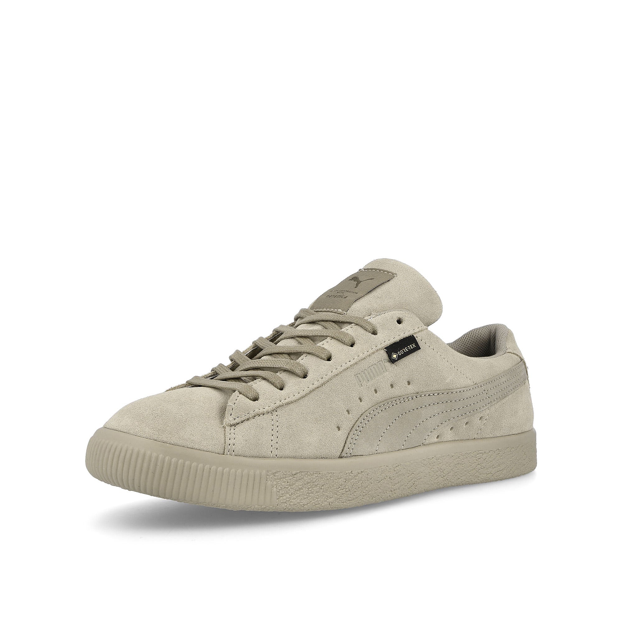 Puma Nanamica x Puma Suede VTG GTX Vintage Khaki Sneakers Close Up | Overkill