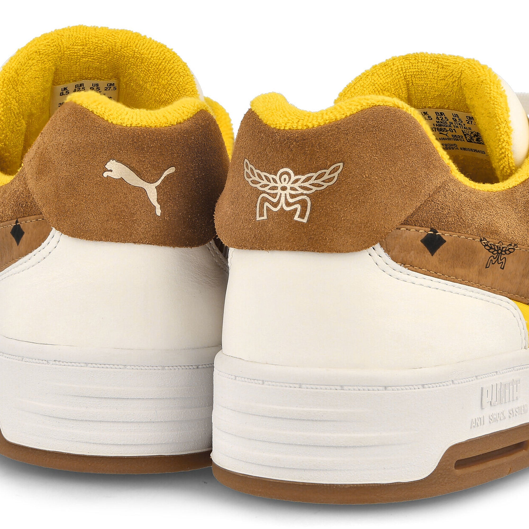 Puma MCM x Puma Slipstream Lo Bright White - Vibrant Yellow Sneakers Detailfoto | Overkill