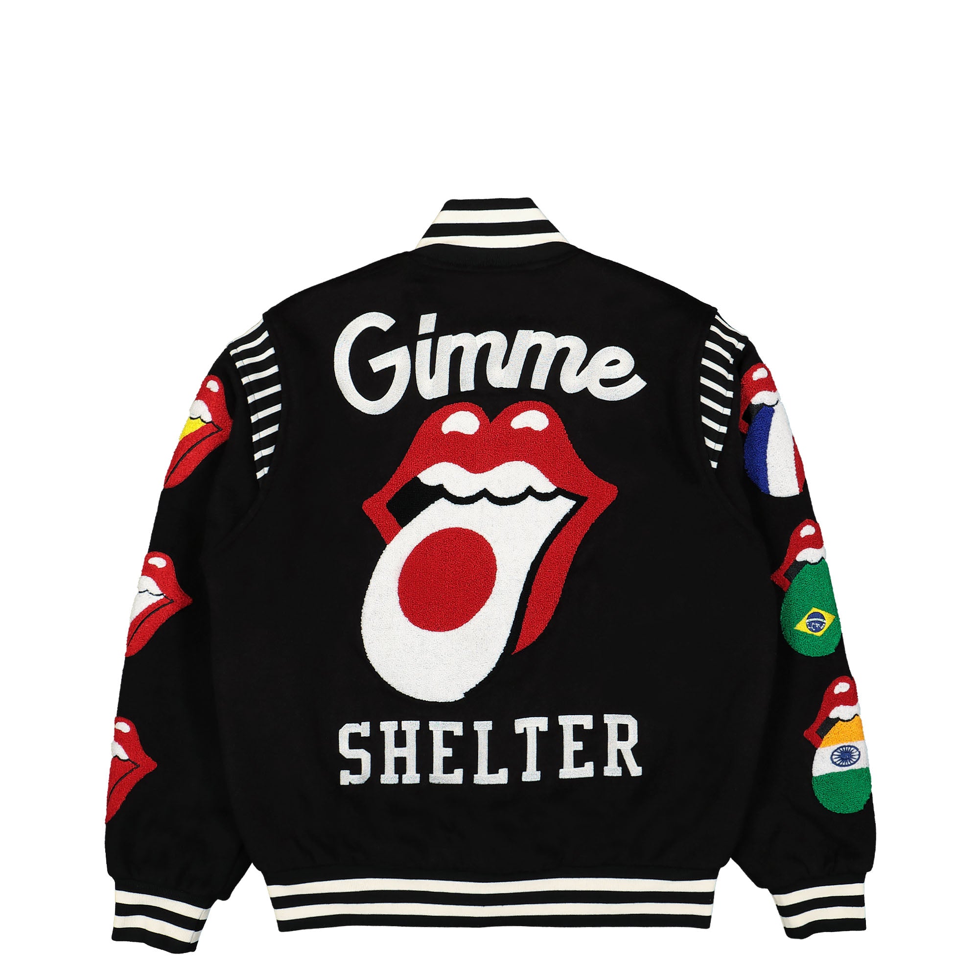 Market Rolling Stones x Market World Flag Varsity Jacket Black Bomber & Varsity Jackets Close-up | Overkill