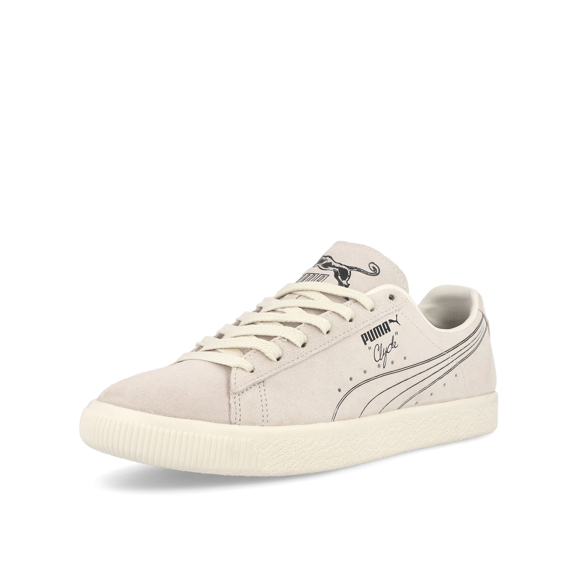 Puma Clyde No.1 Frosted Ivory - Smokey Gray Low Top Sneakers Close Up | Overkill