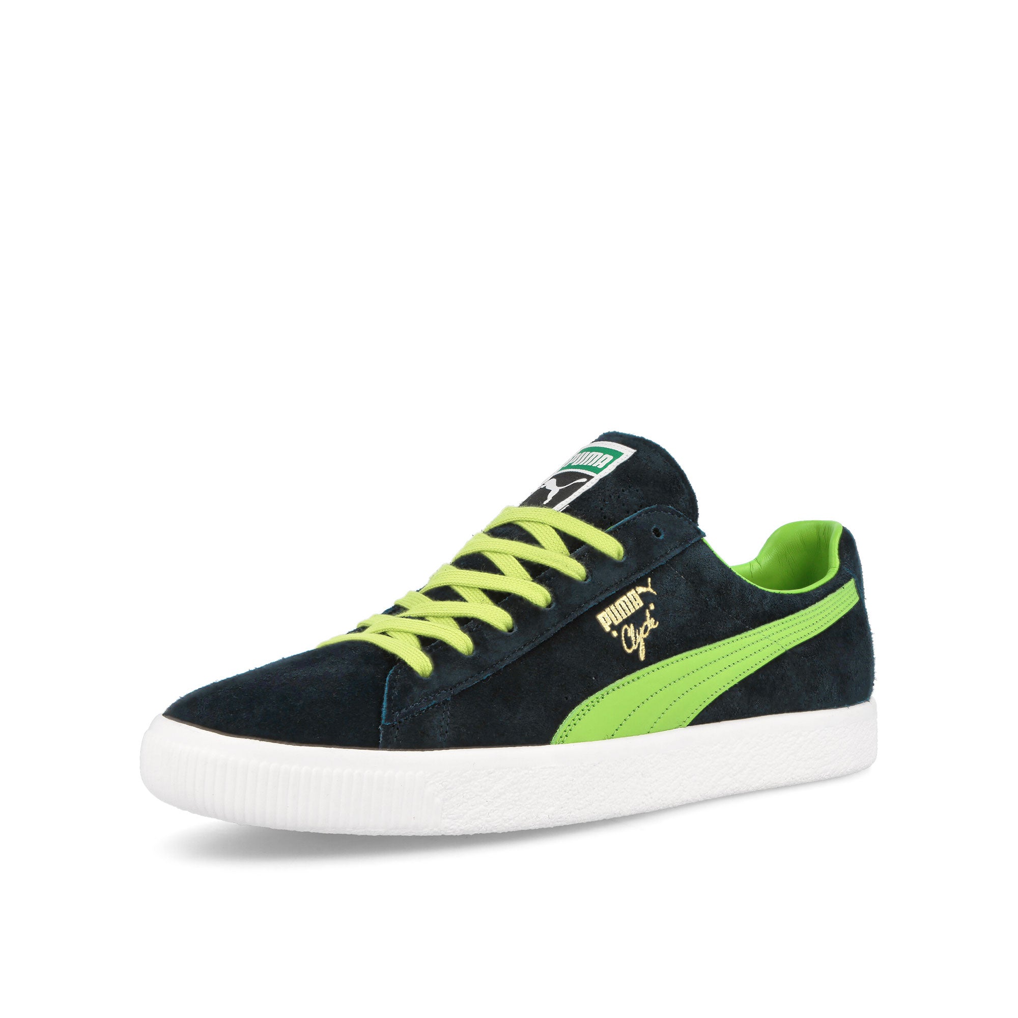 Puma Clyde Clydezilla MIJ Puma Navy - Lime Smash Low Top Sneakers Close Up | Overkill
