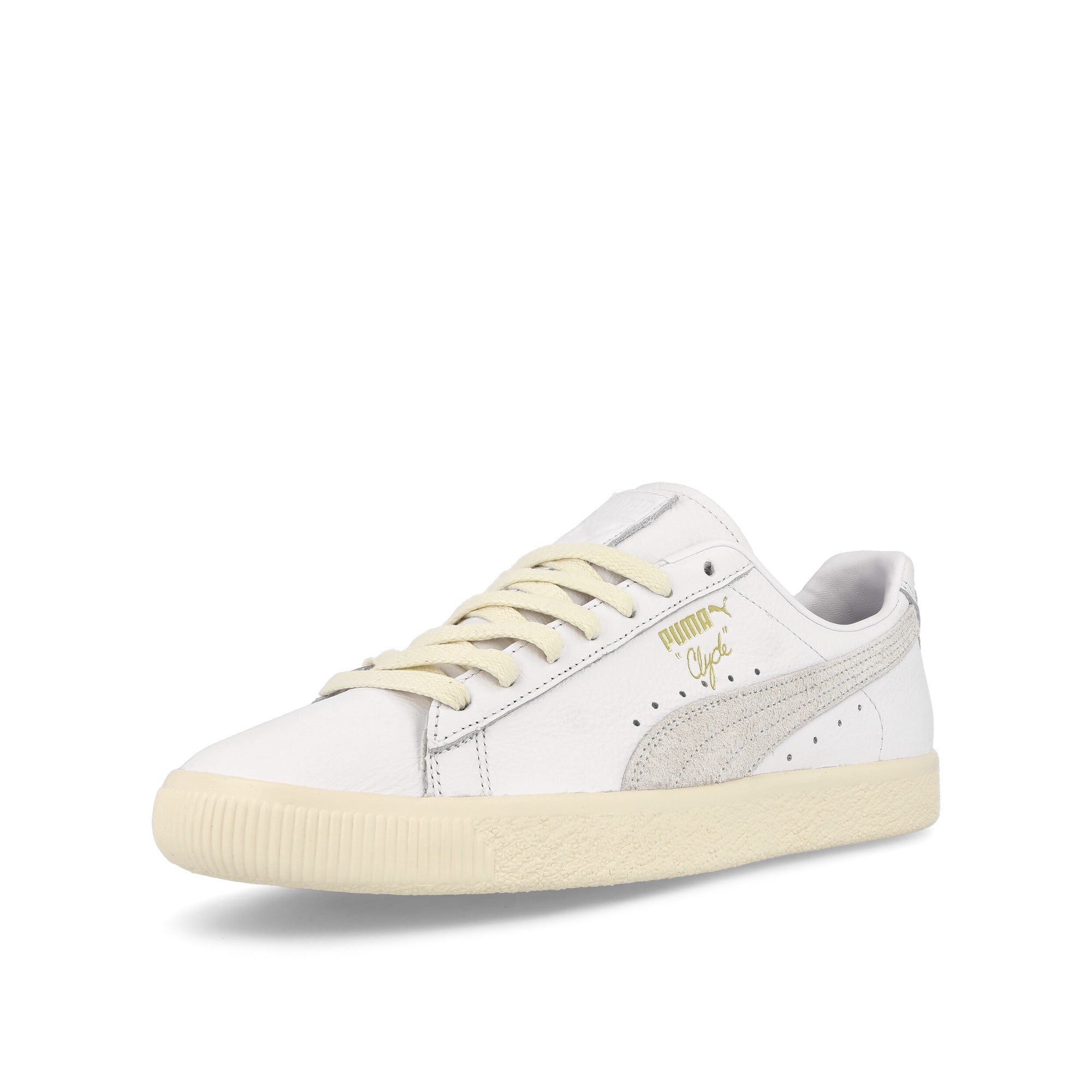 Puma Clyde Base White Low Top Sneakers Close Up | Overkill