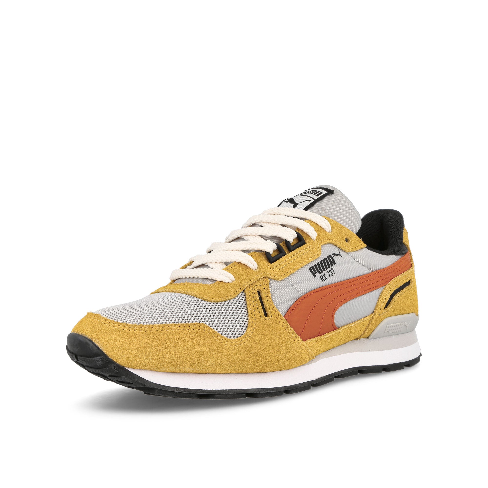 Puma RX 737 Cool Light Gray - Mustard Seed Low Top Sneakers Close Up | Overkill