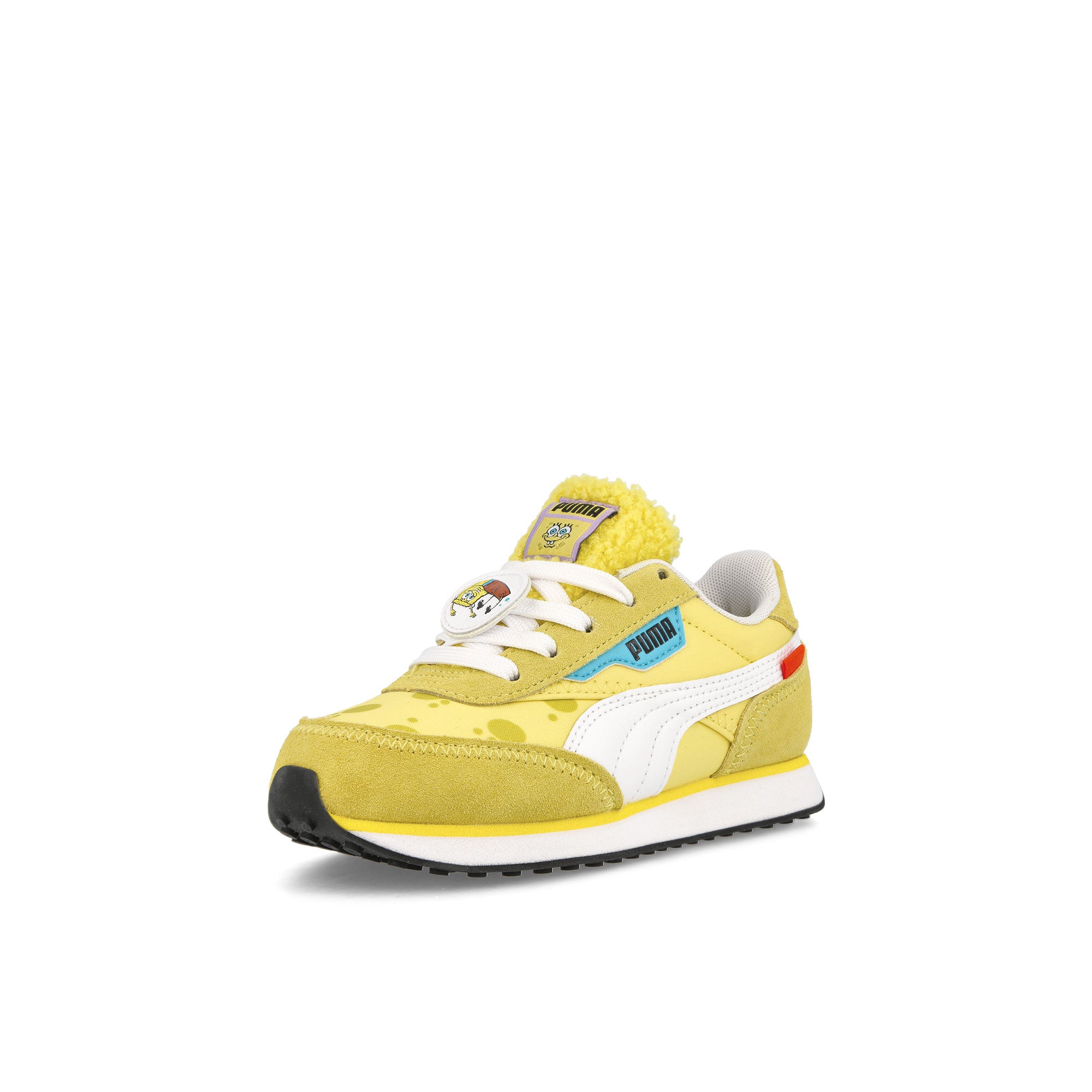Puma Future Rider Spongebob PS Lucent Yellow - Puma White Low Top Sneakers Close Up | Overkill