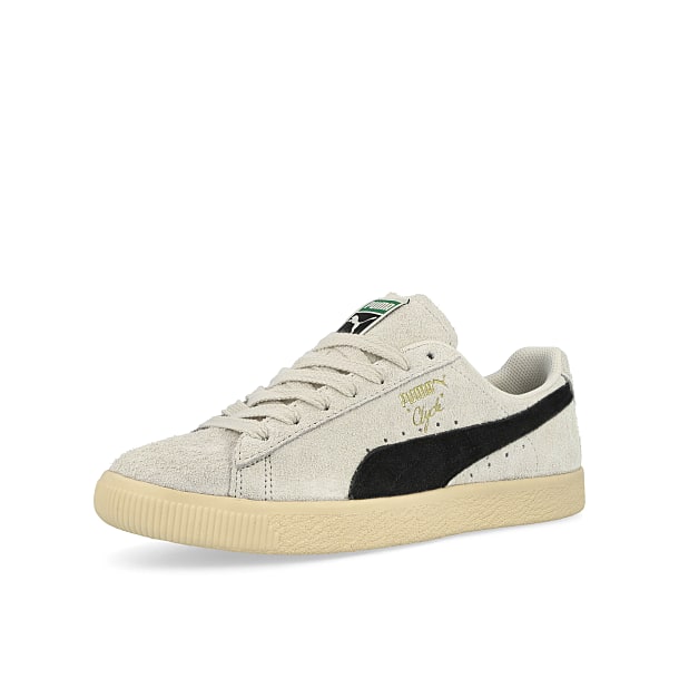 Puma Clyde Hairy Suede Sedate Gray - Cashew Low Top Sneakers Close Up | Overkill