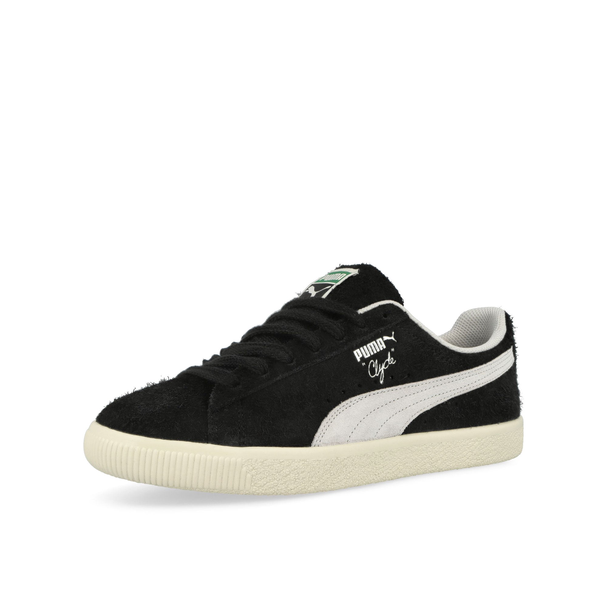 Puma Clyde Hairy Suede Puma Black - Frosted Ivory Low Top Sneakers Close Up | Overkill