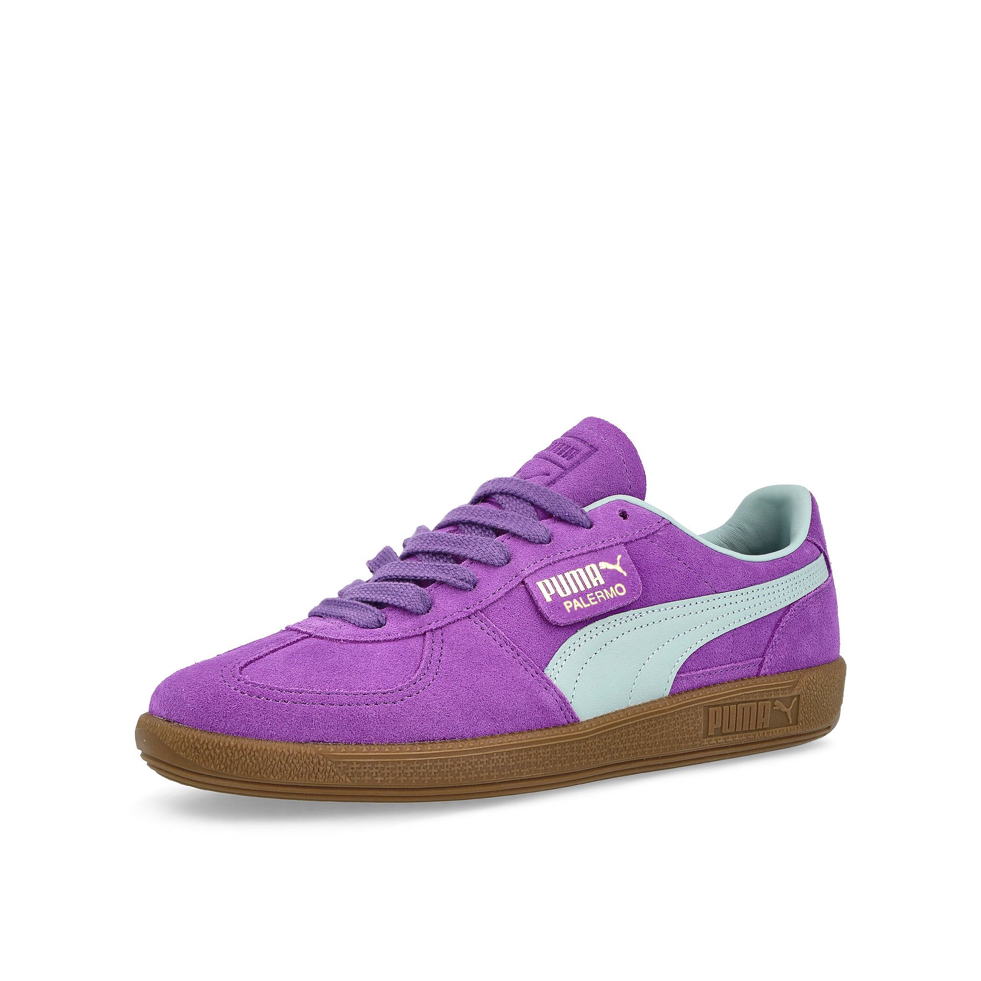 Puma Palermo Ultraviolet - Turquiose Surf - Puma Gold Low Top Sneakers Close Up | Overkill