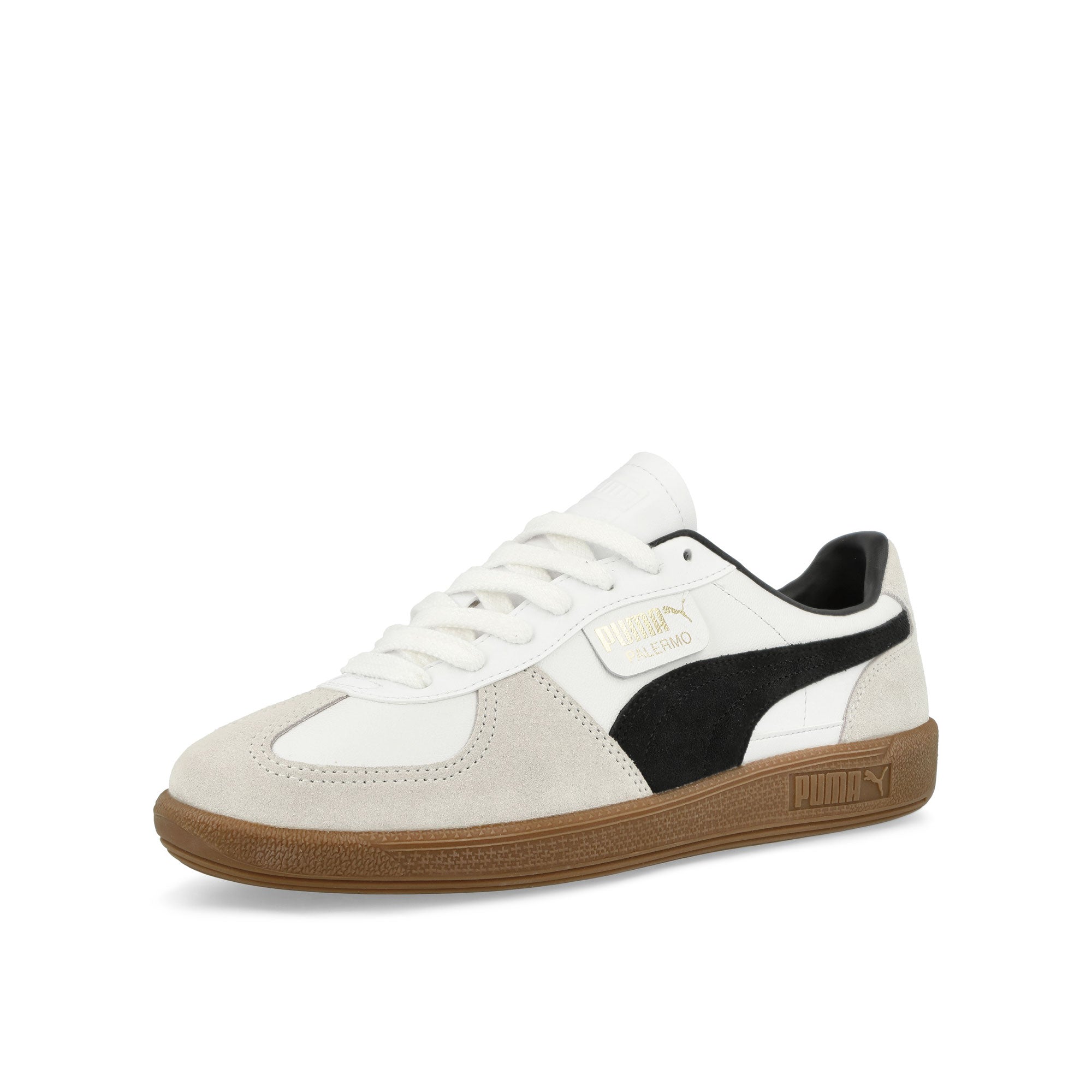 Puma Palermo Leather Puma White - Vapor Gray - Gum Low Top Sneakers Close Up | Overkill