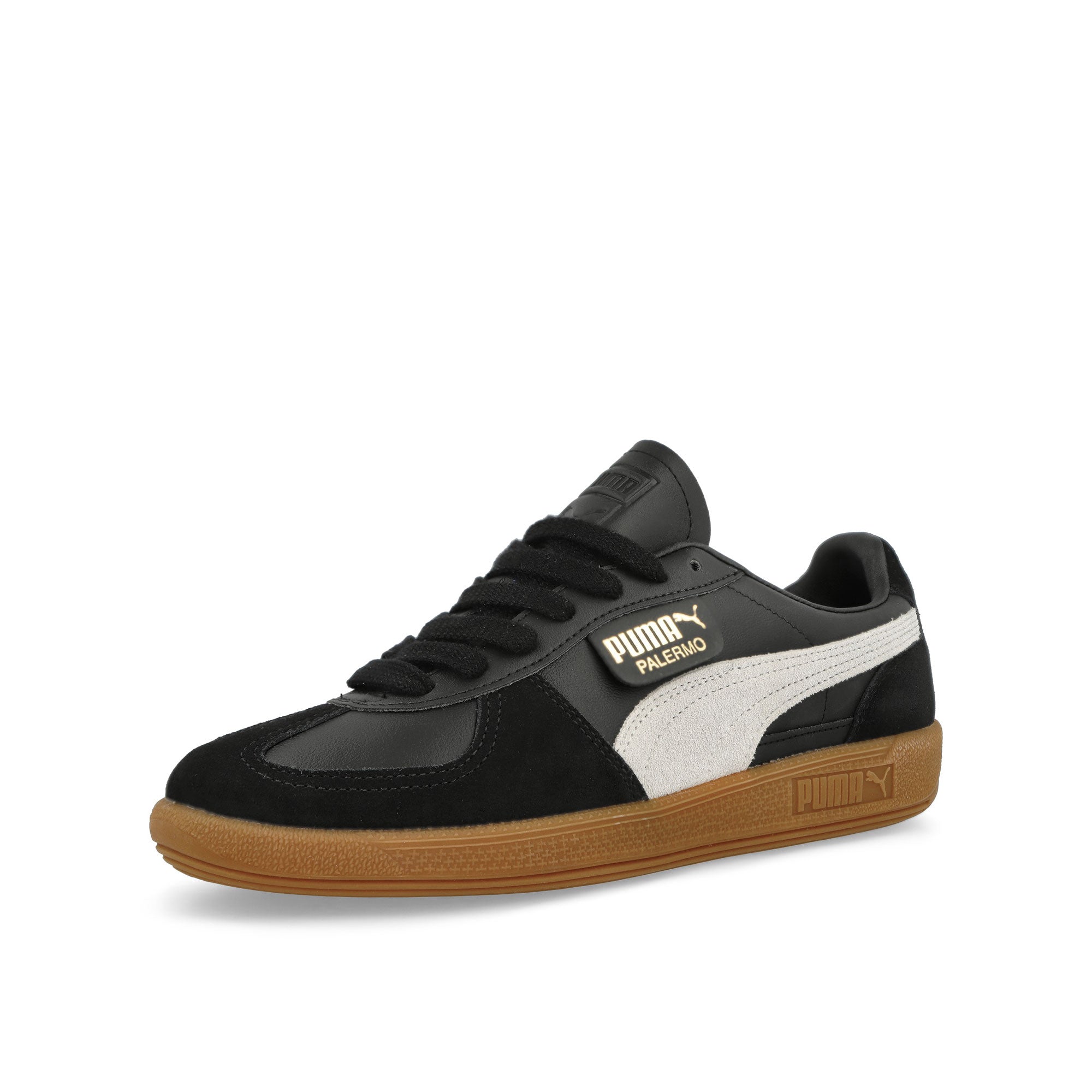 Puma Palermo Leather Puma Black - Feather Gray - Gum Low Top Sneakers Close Up | Overkill