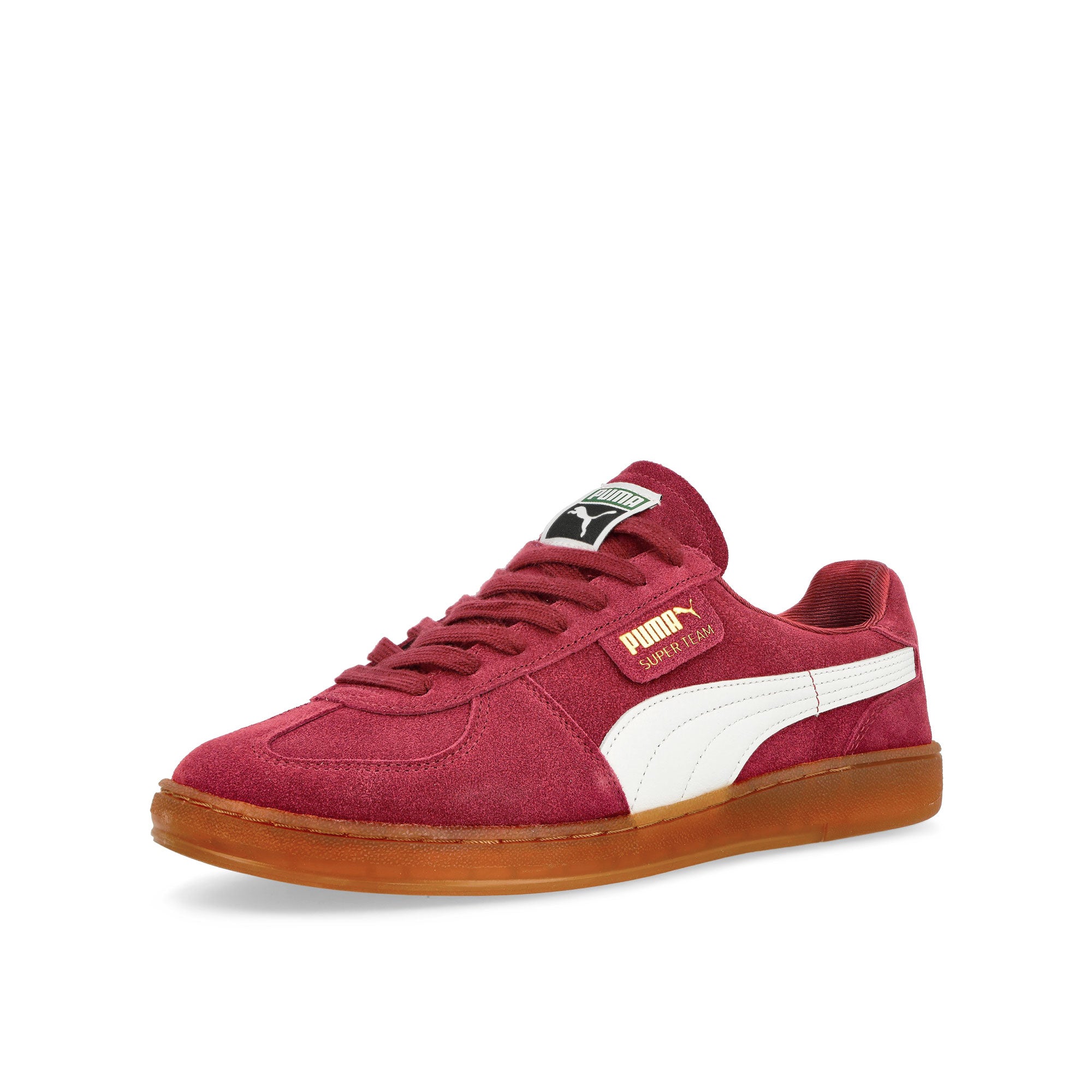 Puma Super Team Suede Team Regal Red - Puma White - Gum Low Top Sneakers Close Up | Overkill