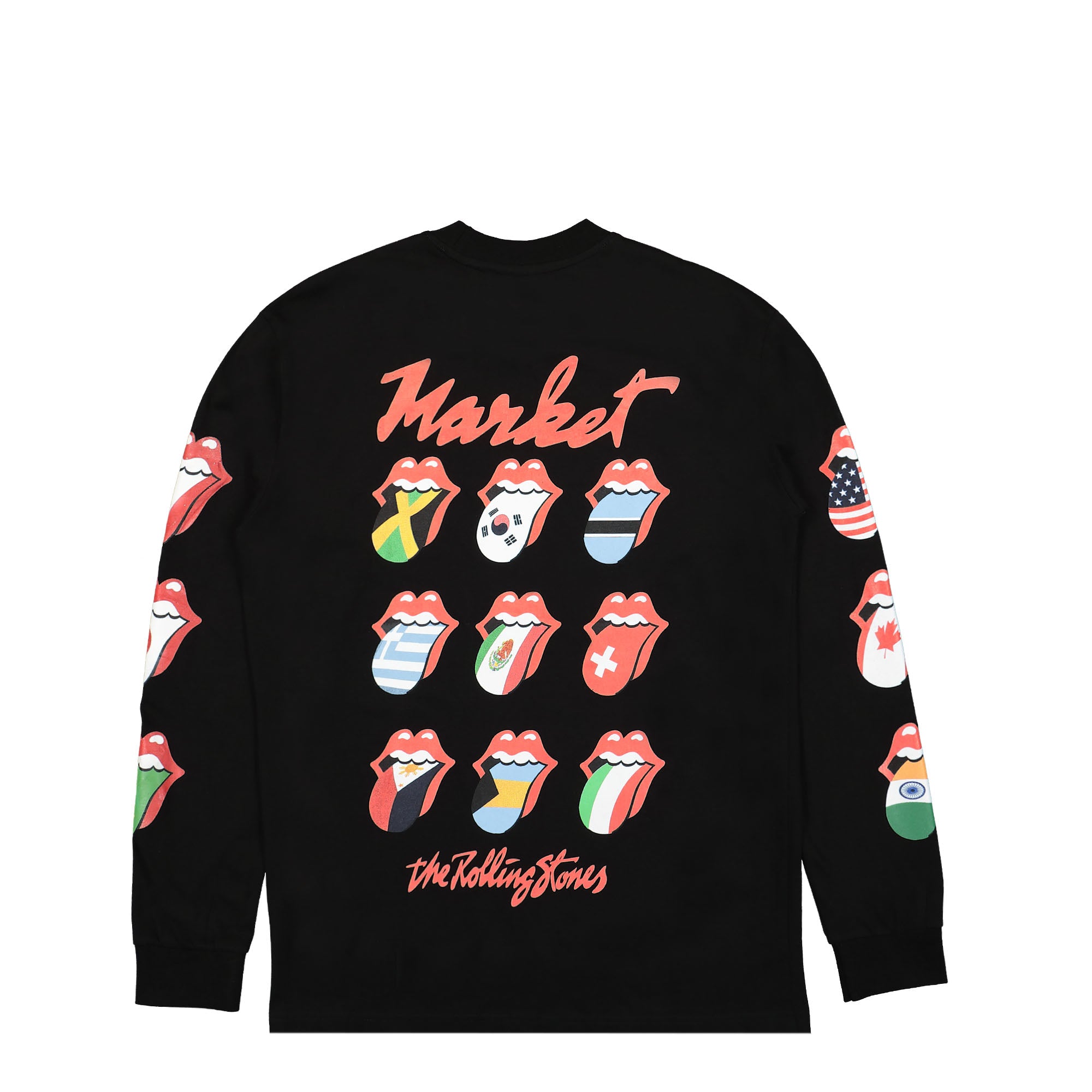 Market World Flag Longsleeved T-Shirt Black Longsleeves Close-up | Overkill