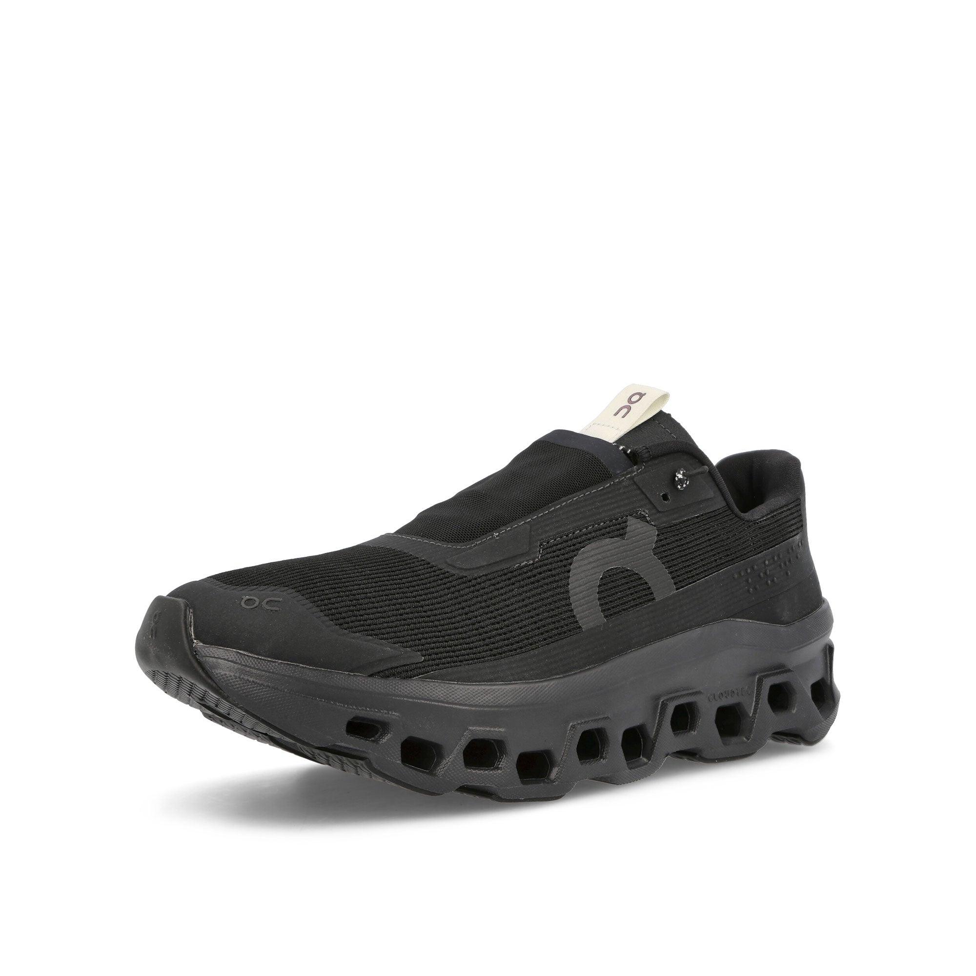 On Cloudmonster Sensa All Black Low Top Sneakers Close Up | Overkill