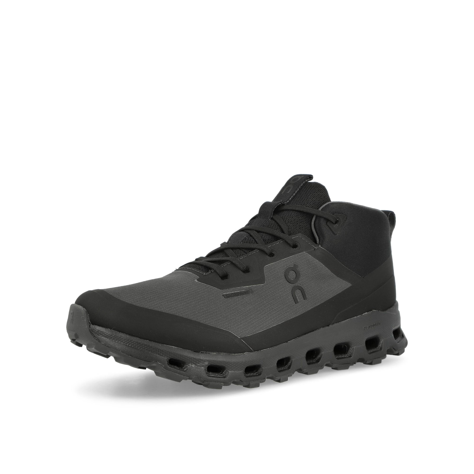 On Cloudroam Waterproof Black / Eclipse Mid Top Sneakers Close Up | Overkill