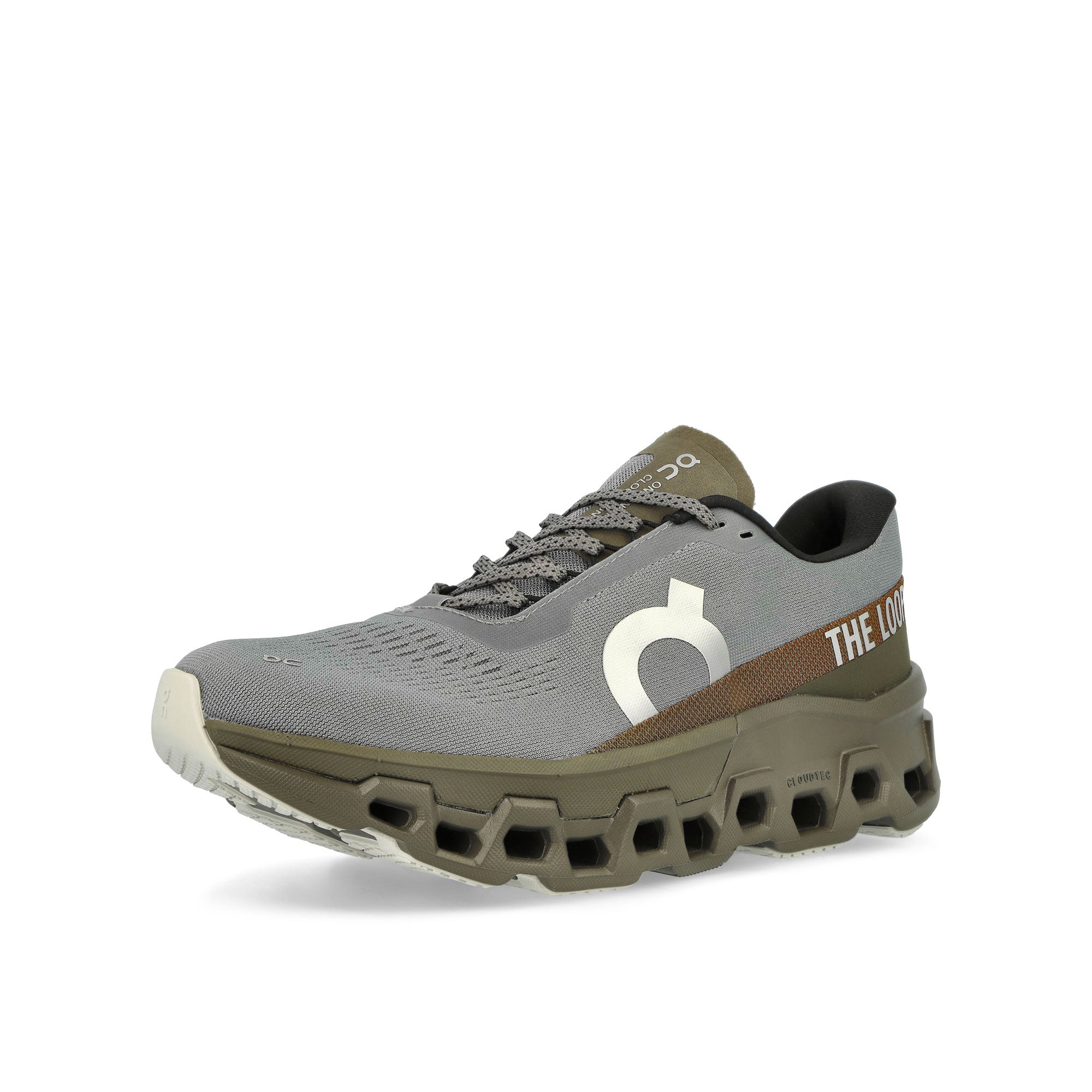 On The Loop Cloudmonster PLS-TL Mist / Olive Low Top Sneakers Close Up | Overkill