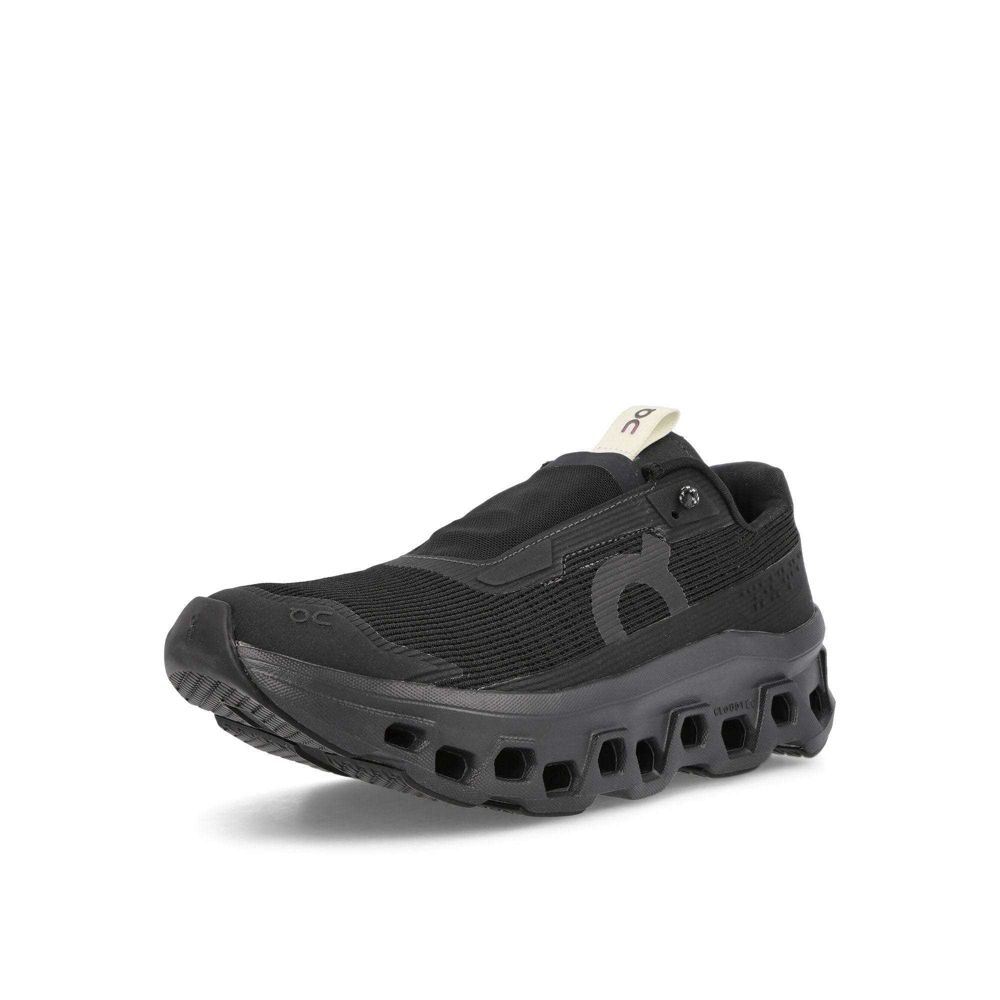 On Cloudmonster Sensa All Black Low Top Sneakers Close Up | Overkill