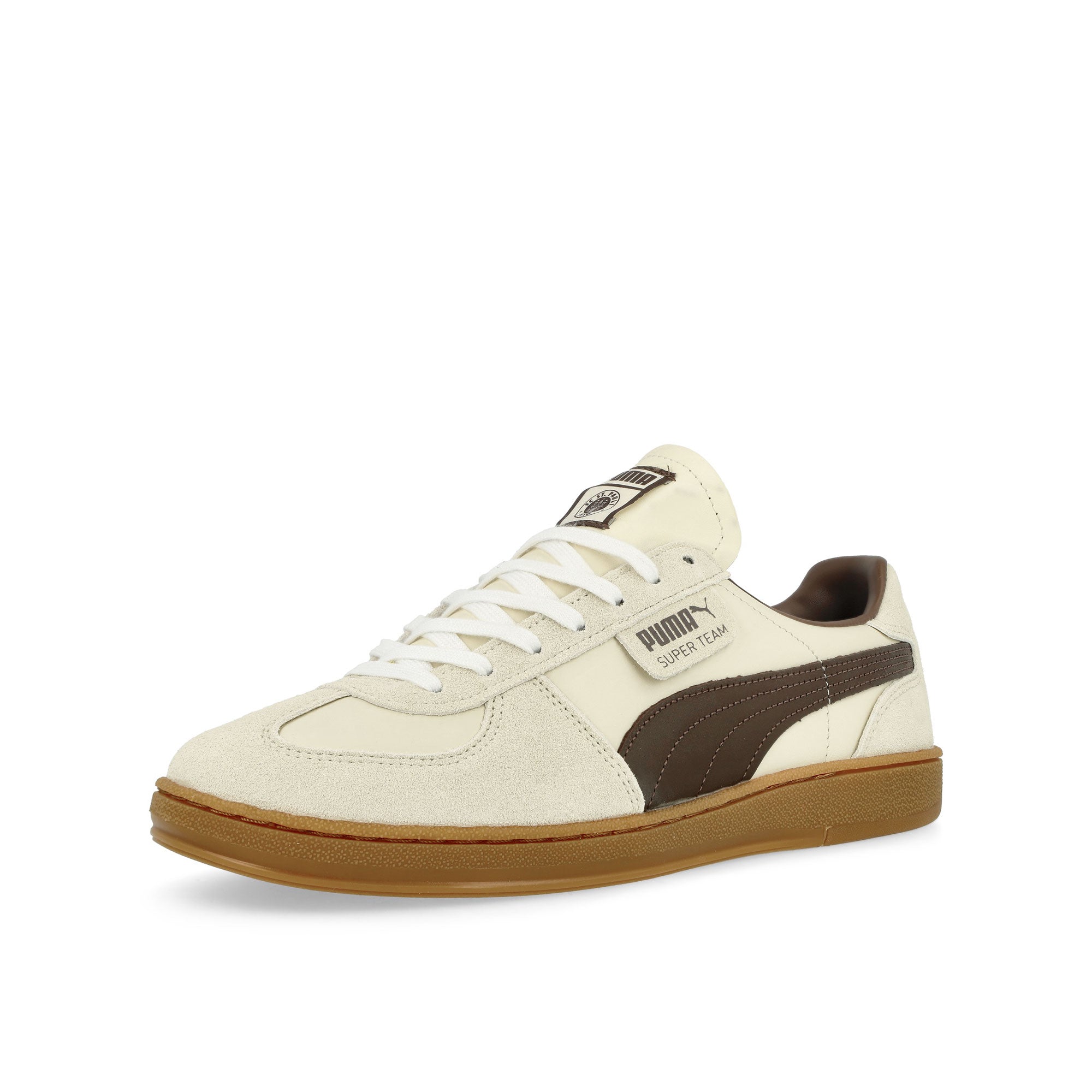 Puma Super Team Sugared Almond-Espresso Brown Low Top Sneakers Close Up | Overkill