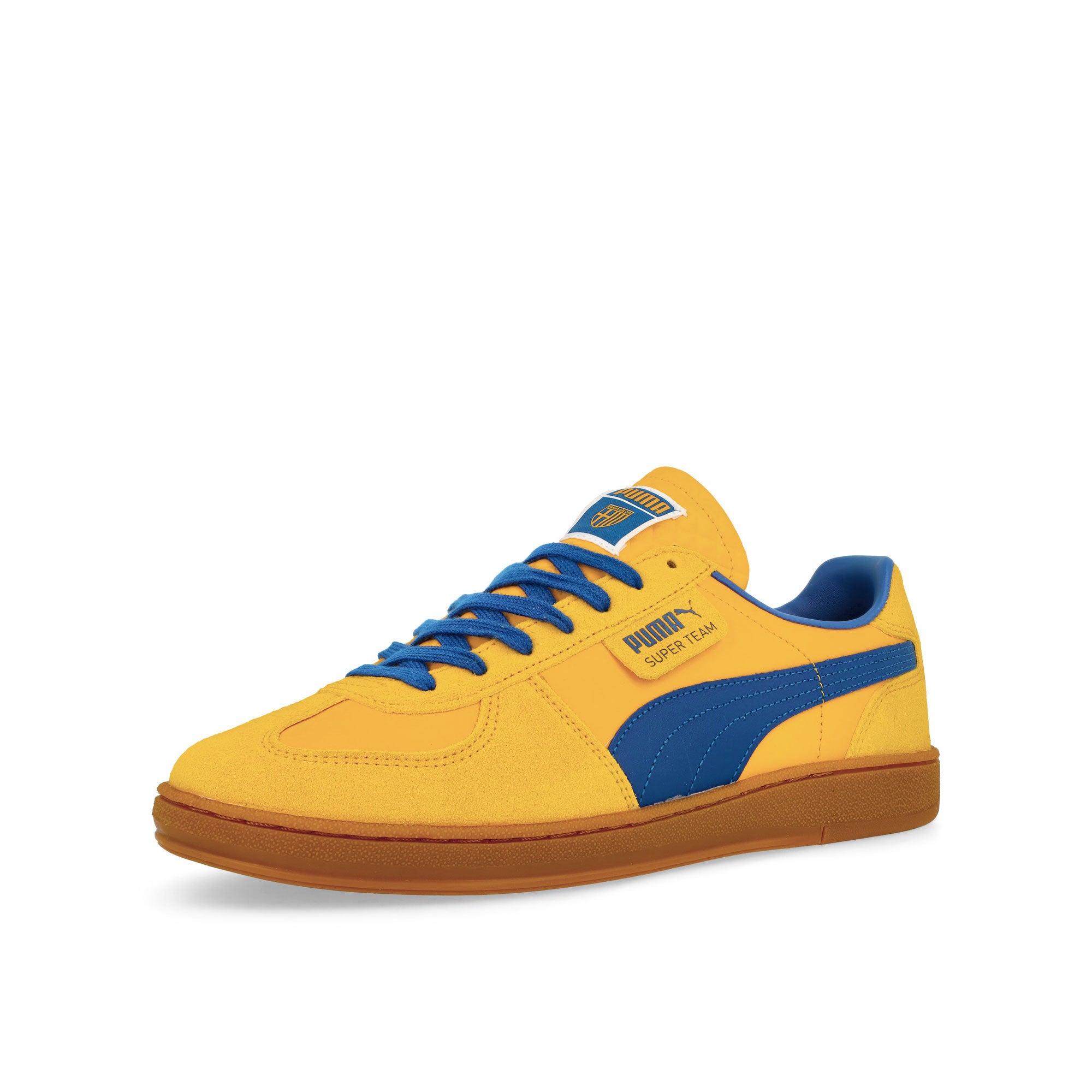 Puma Super Team Sport Yellow-Vivid Blue Low Top Sneakers Close Up | Overkill
