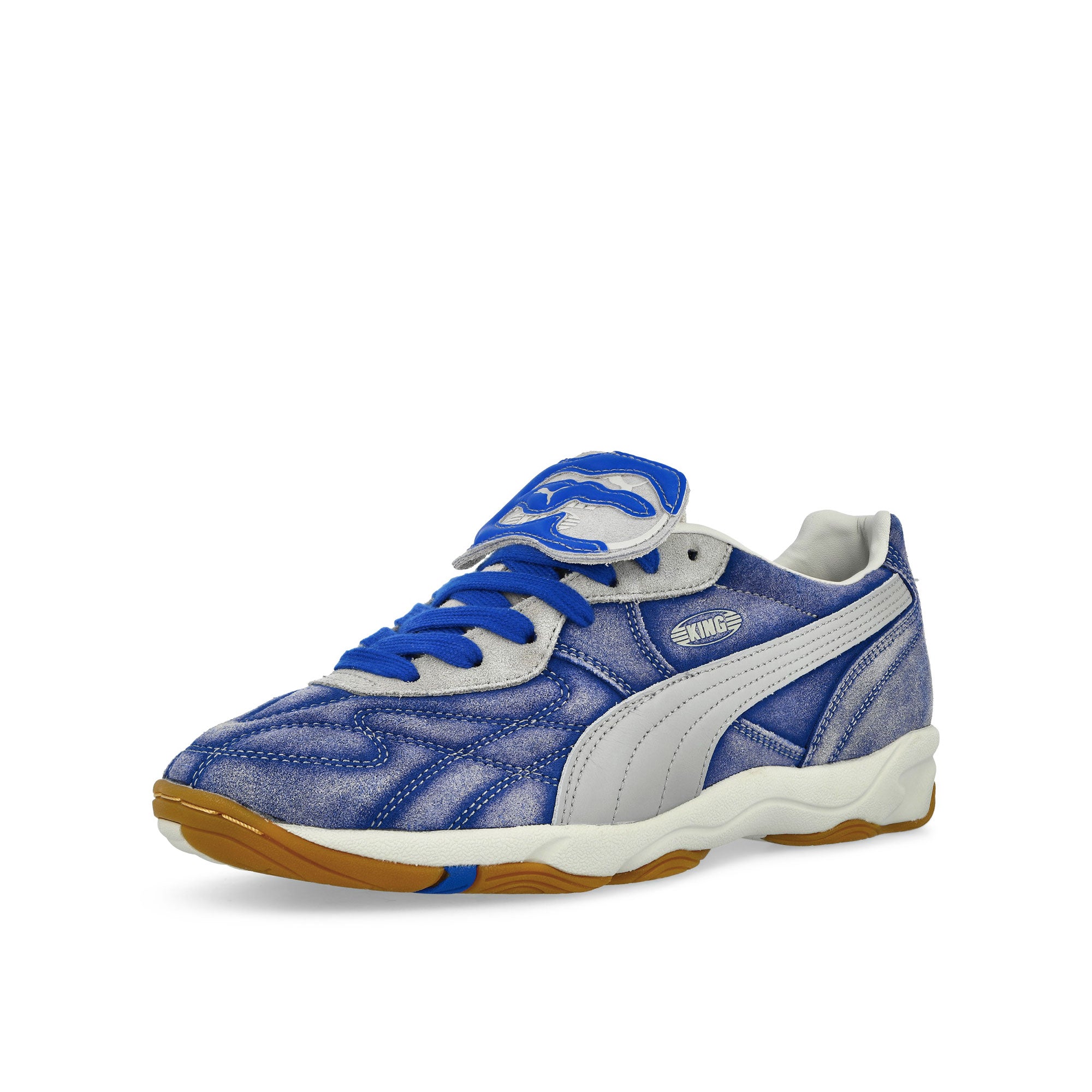 Puma King Indoor Dart Blue - Gray Fog Low Top Sneakers Close Up | Overkill