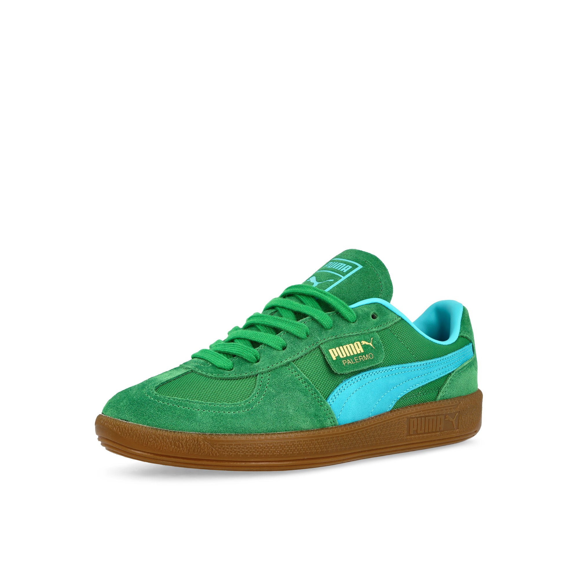 Puma Palermo Vintage Update Archive Green / Bright Aqua Low Top Sneakers Close Up | Overkill