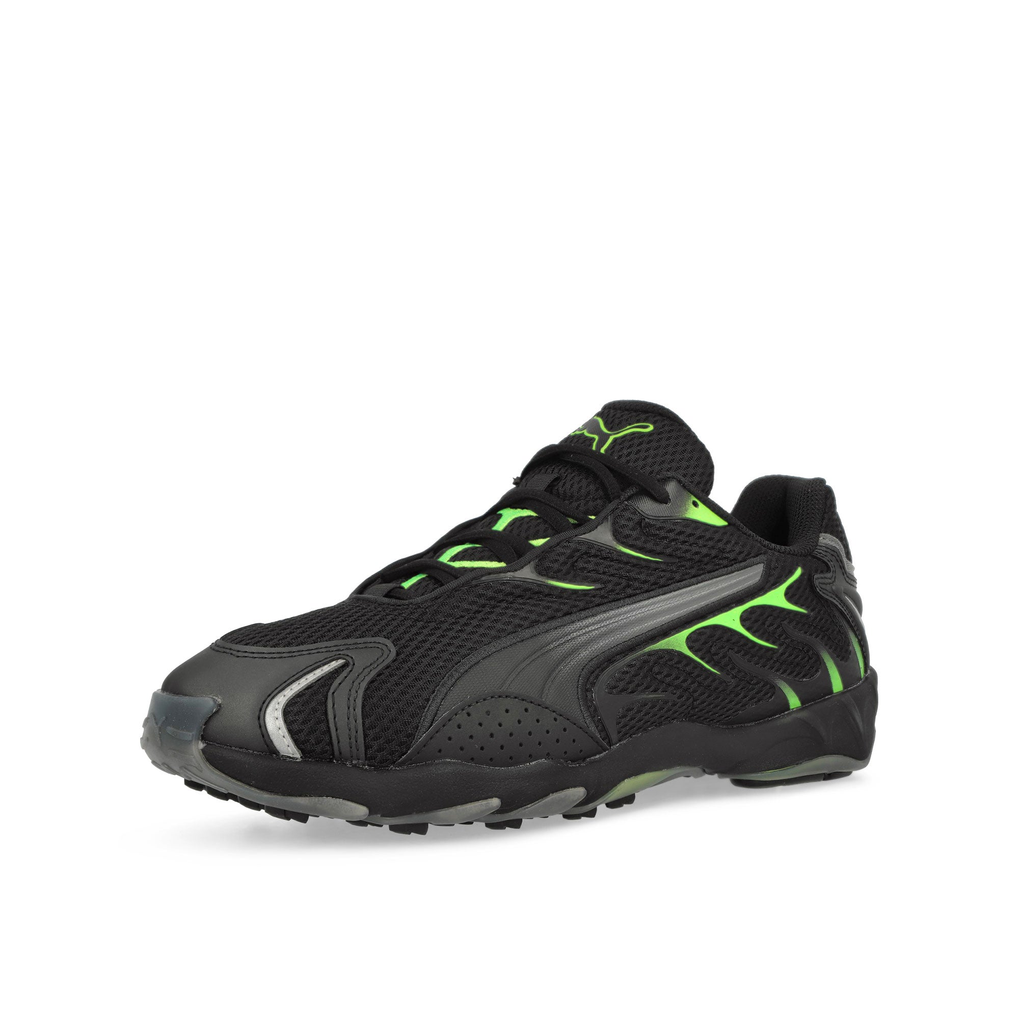 Puma Inhale PUMA Black-Green Glare Low Top Sneakers Close Up | Overkill