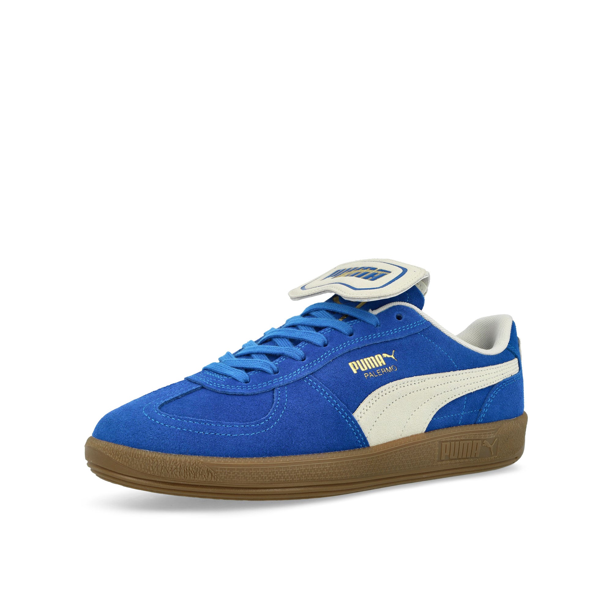 Puma Palermo Premium Suede Vivid Blue - Warm White Low Top Sneakers Close Up | Overkill