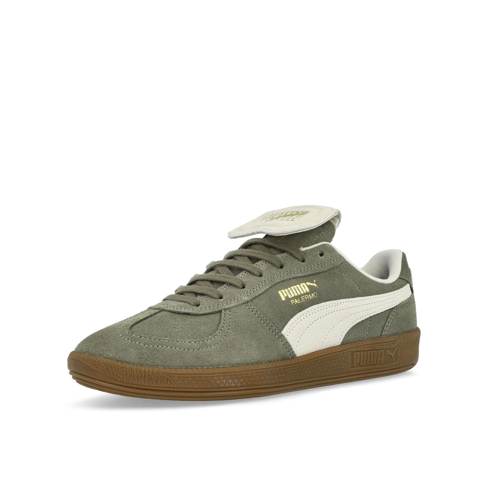 Puma Palermo Premium Suede Velvet Moss - Warm White Low Top Sneakers Close Up | Overkill